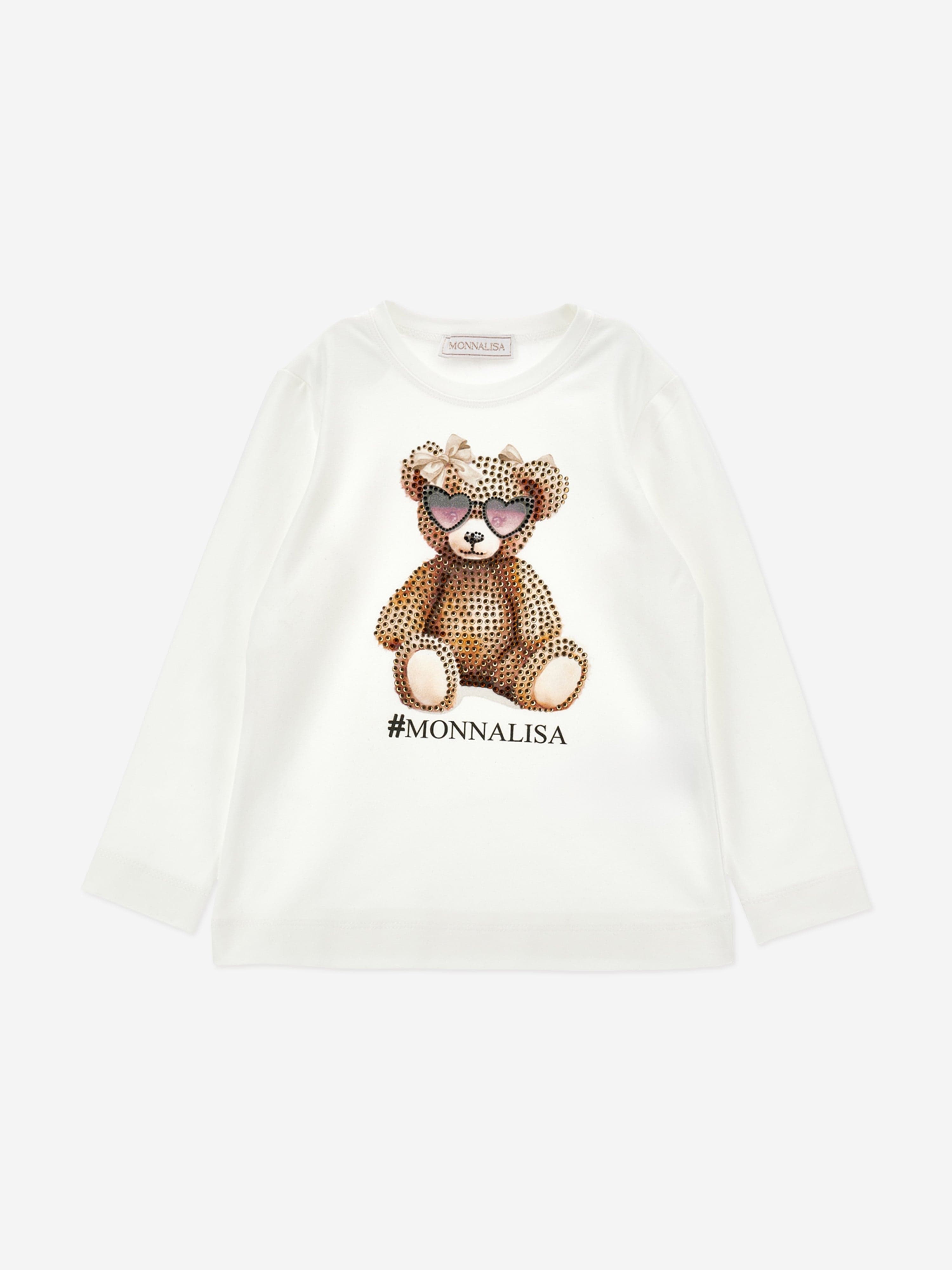 Monnalisa Girls Long Sleeve Teddy Bear T-Shirt in Ivory