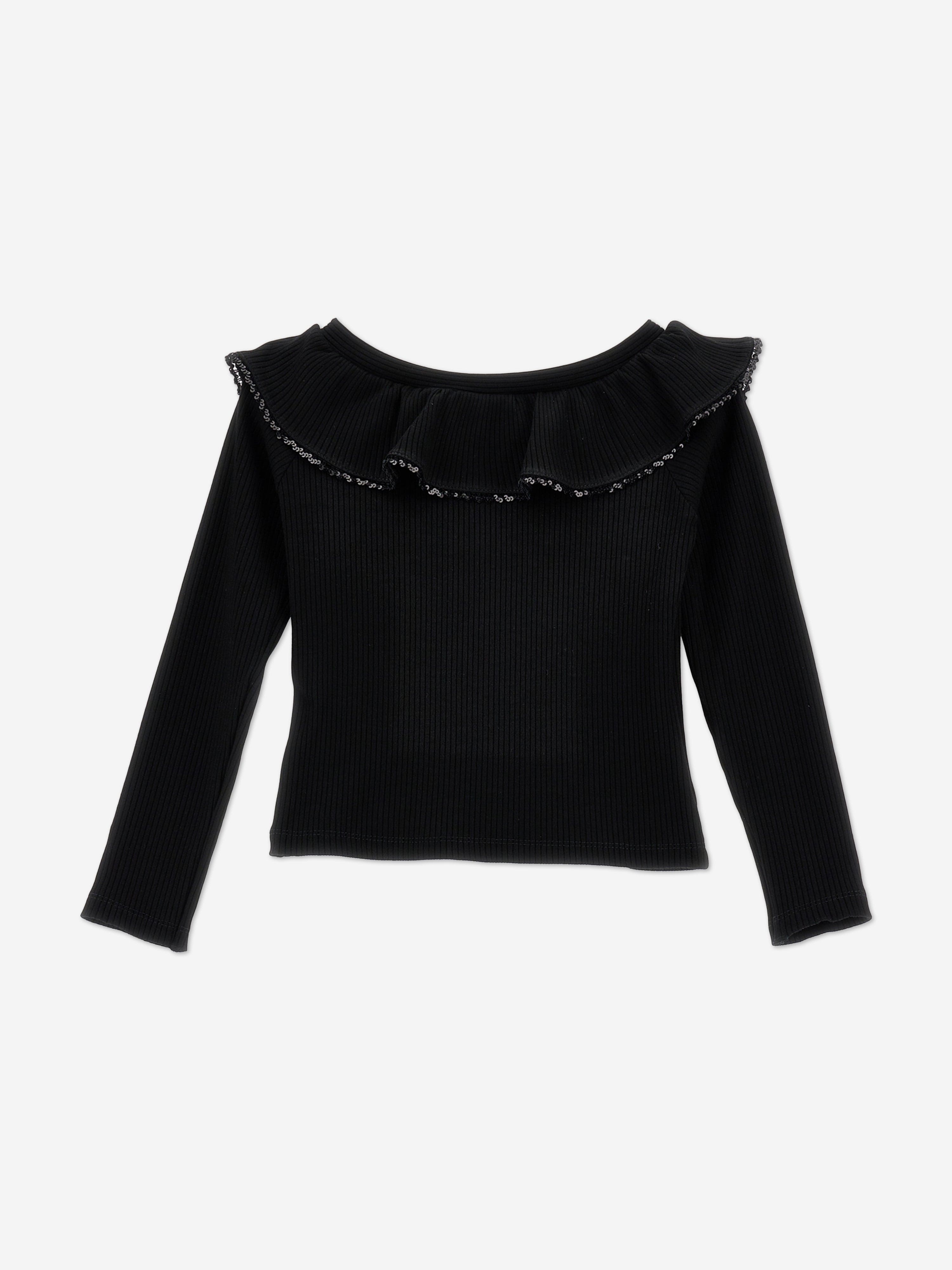 Monnalisa Girls Knitted Ruffle Collar Top in Black