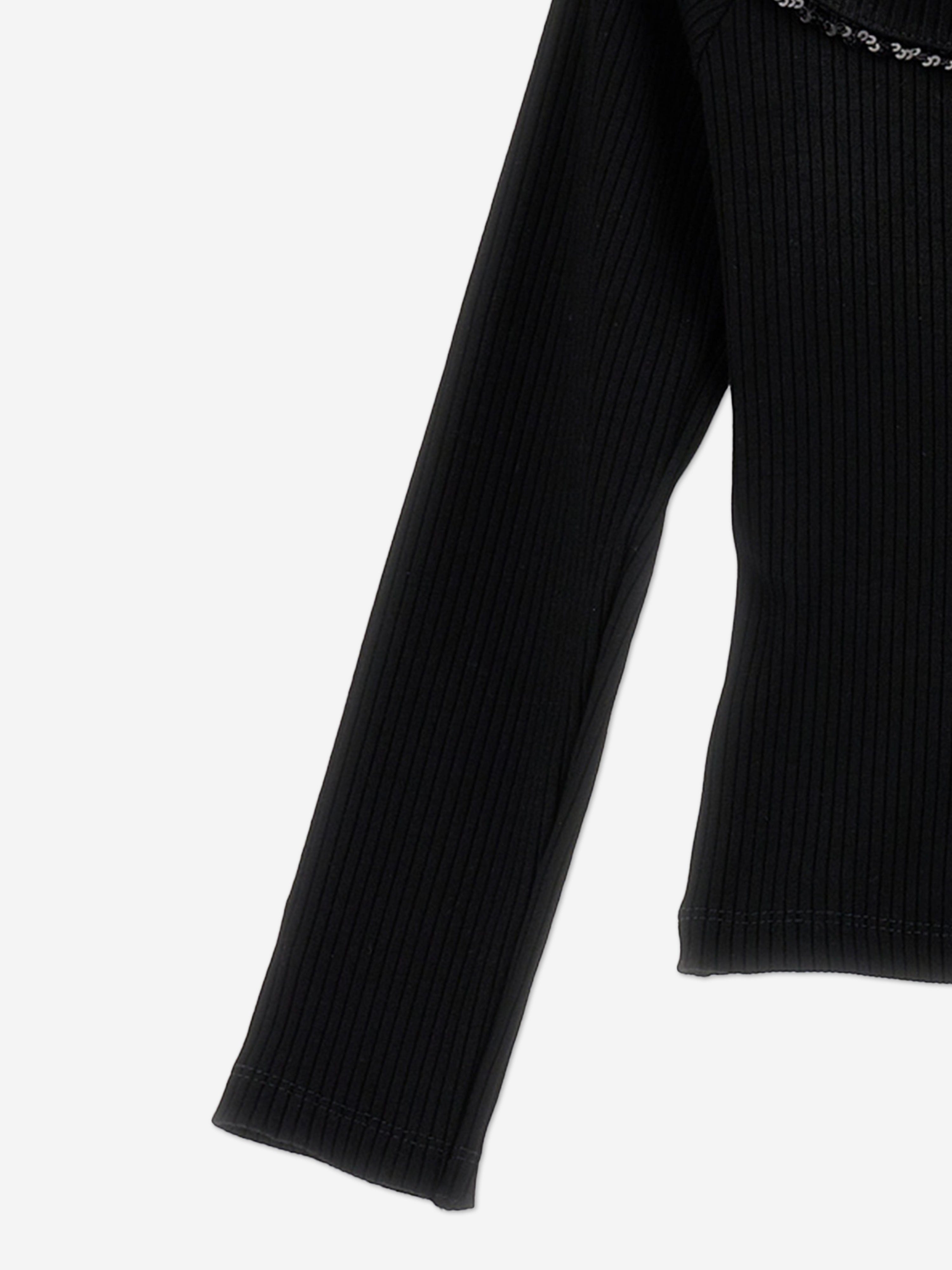 Monnalisa Girls Knitted Ruffle Collar Top in Black