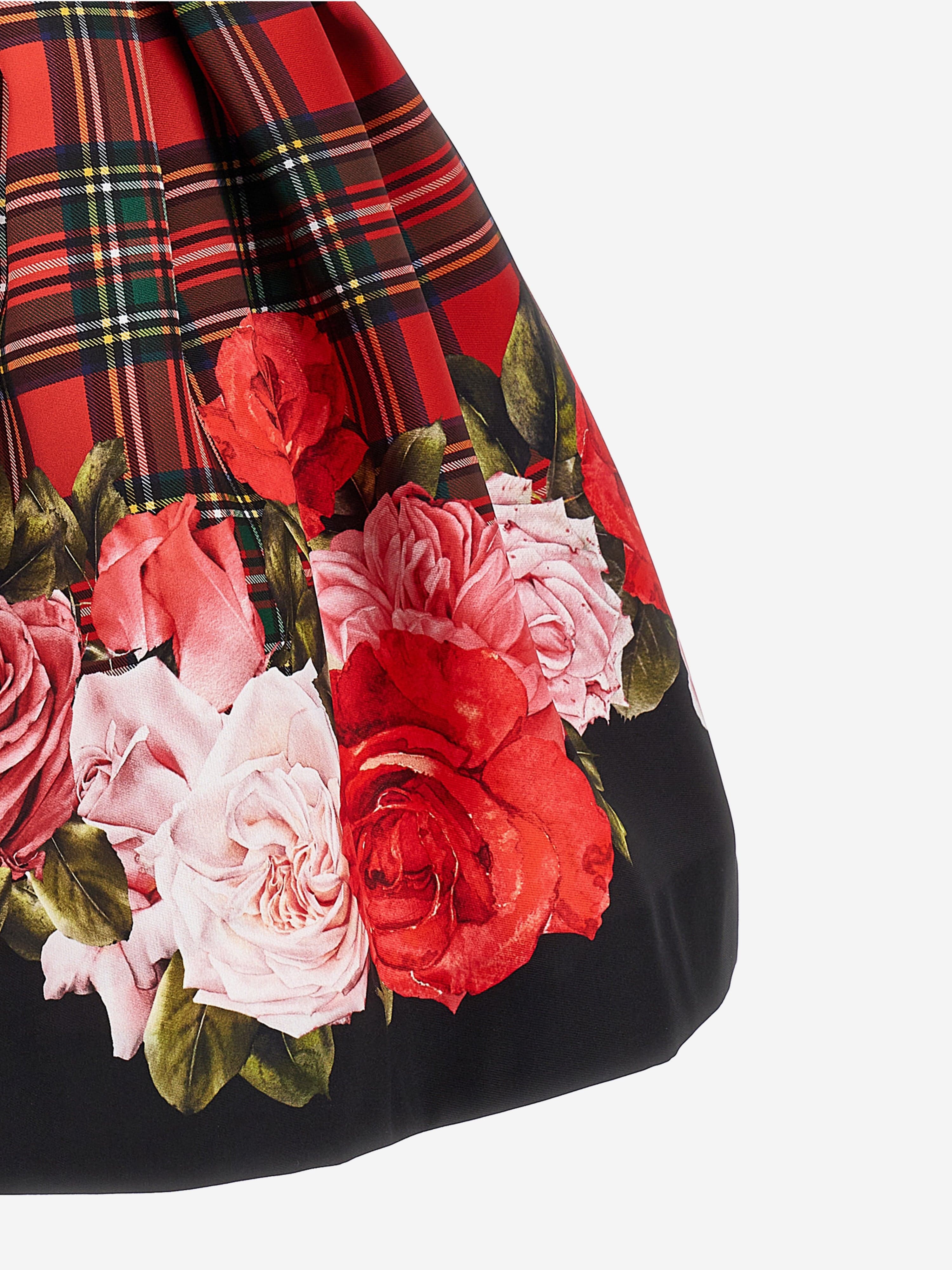 Monnalisa Girls Tartan and Rose Skirt in Red