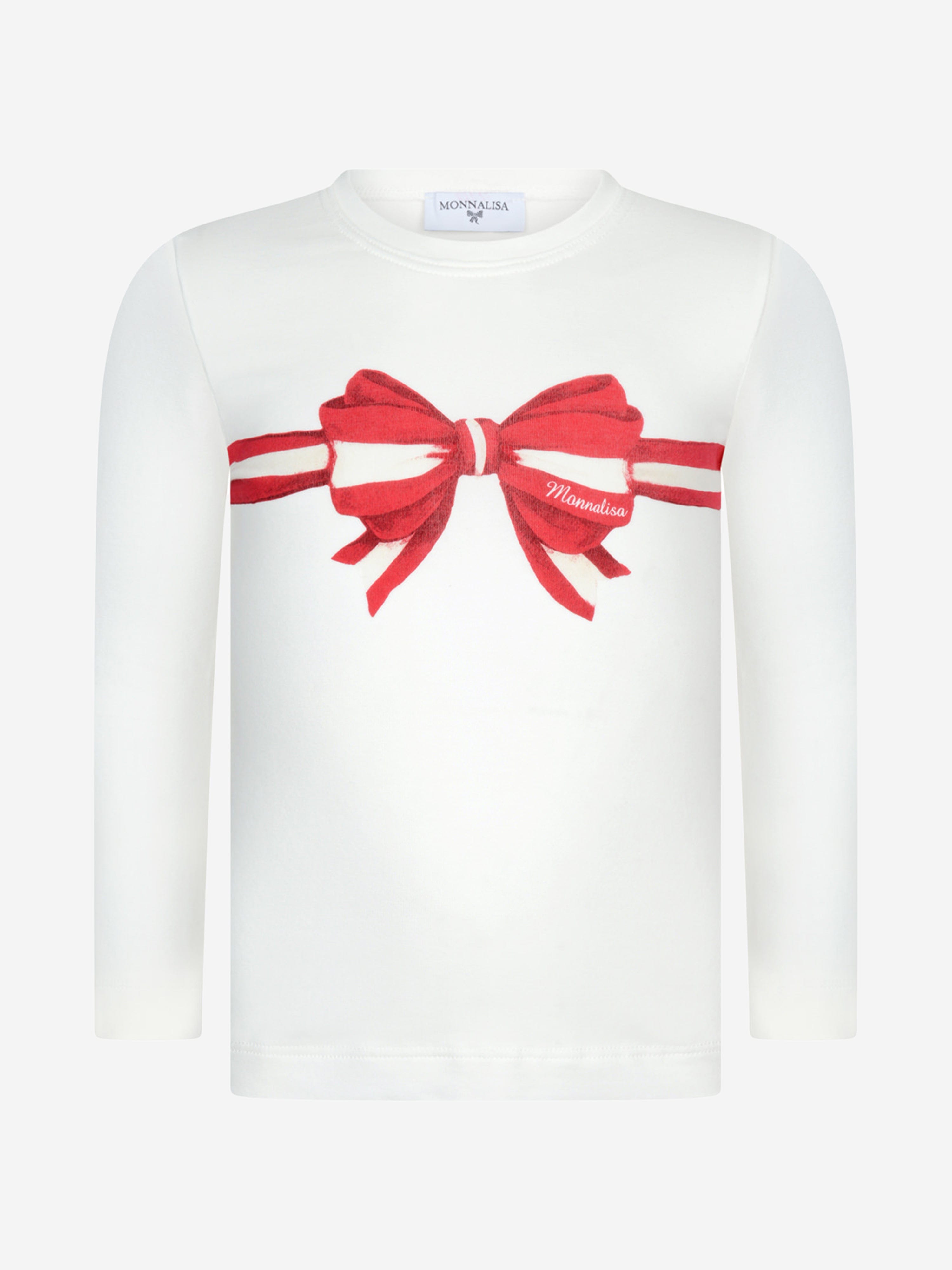 Monnalisa Girls & Red Bow Print Top