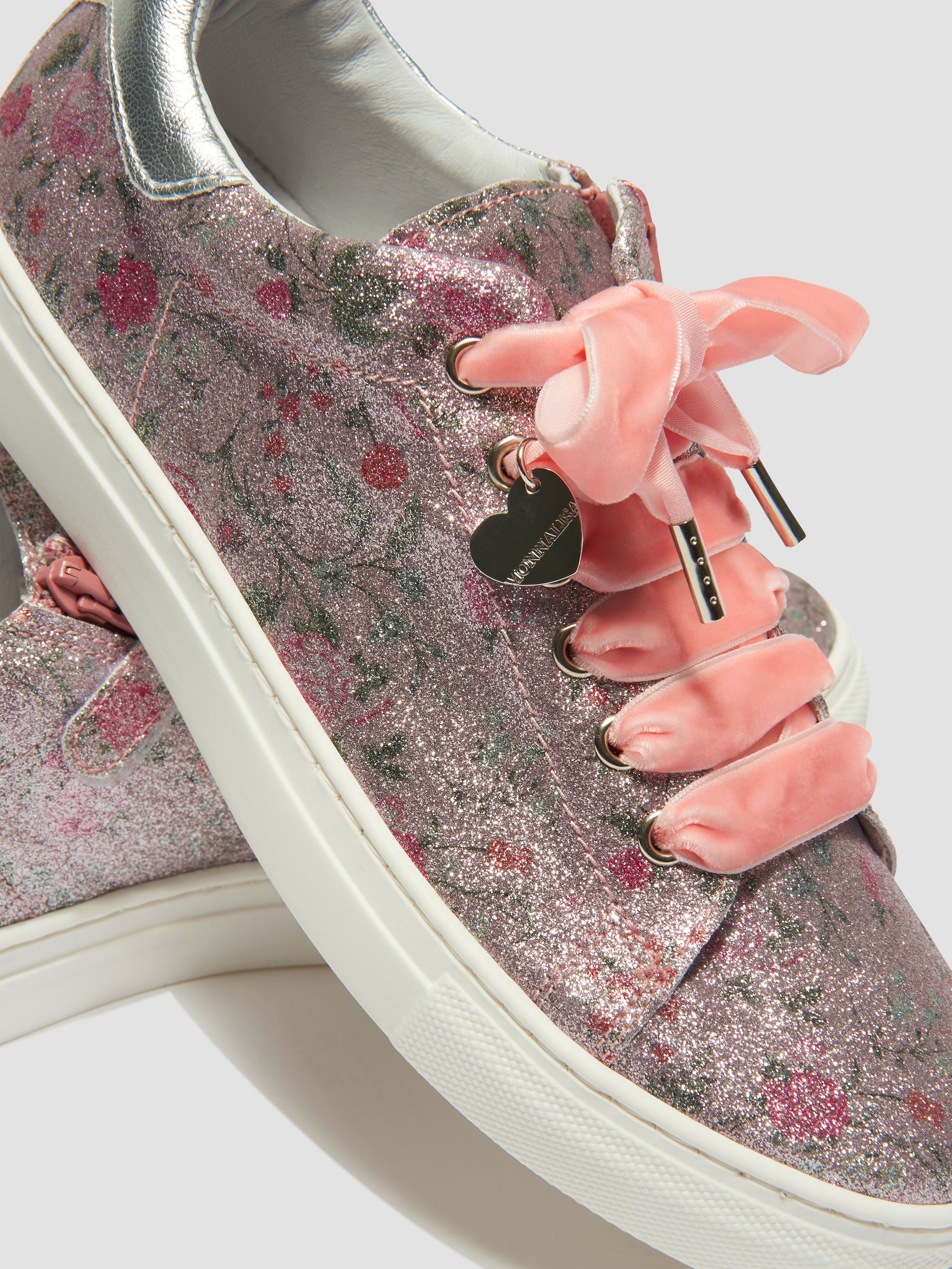 Monnalisa Glitter Vintage Flower Trainers