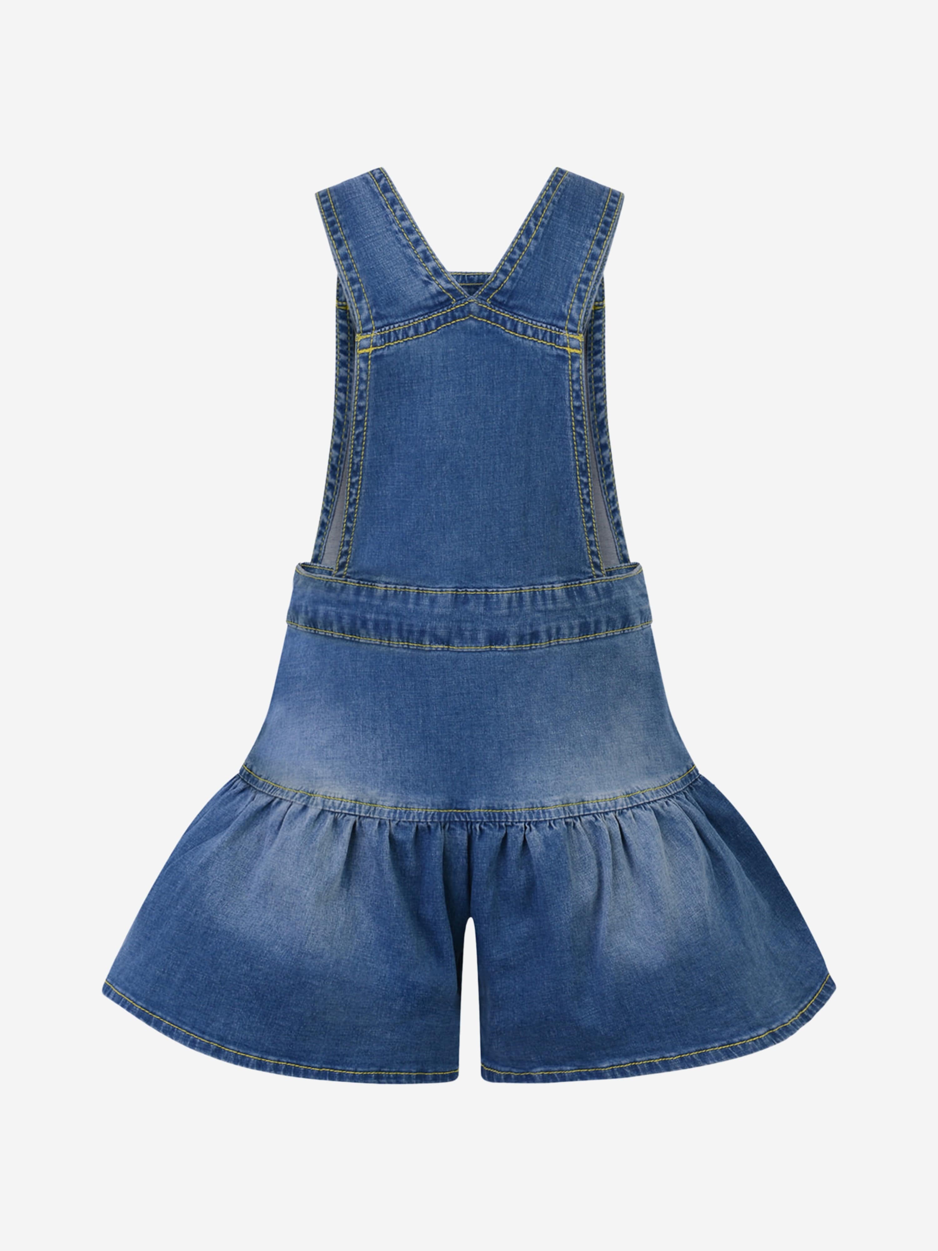 Monnalisa Girls Short Dungarees - Blue Cotton Chambray Short Dungarees