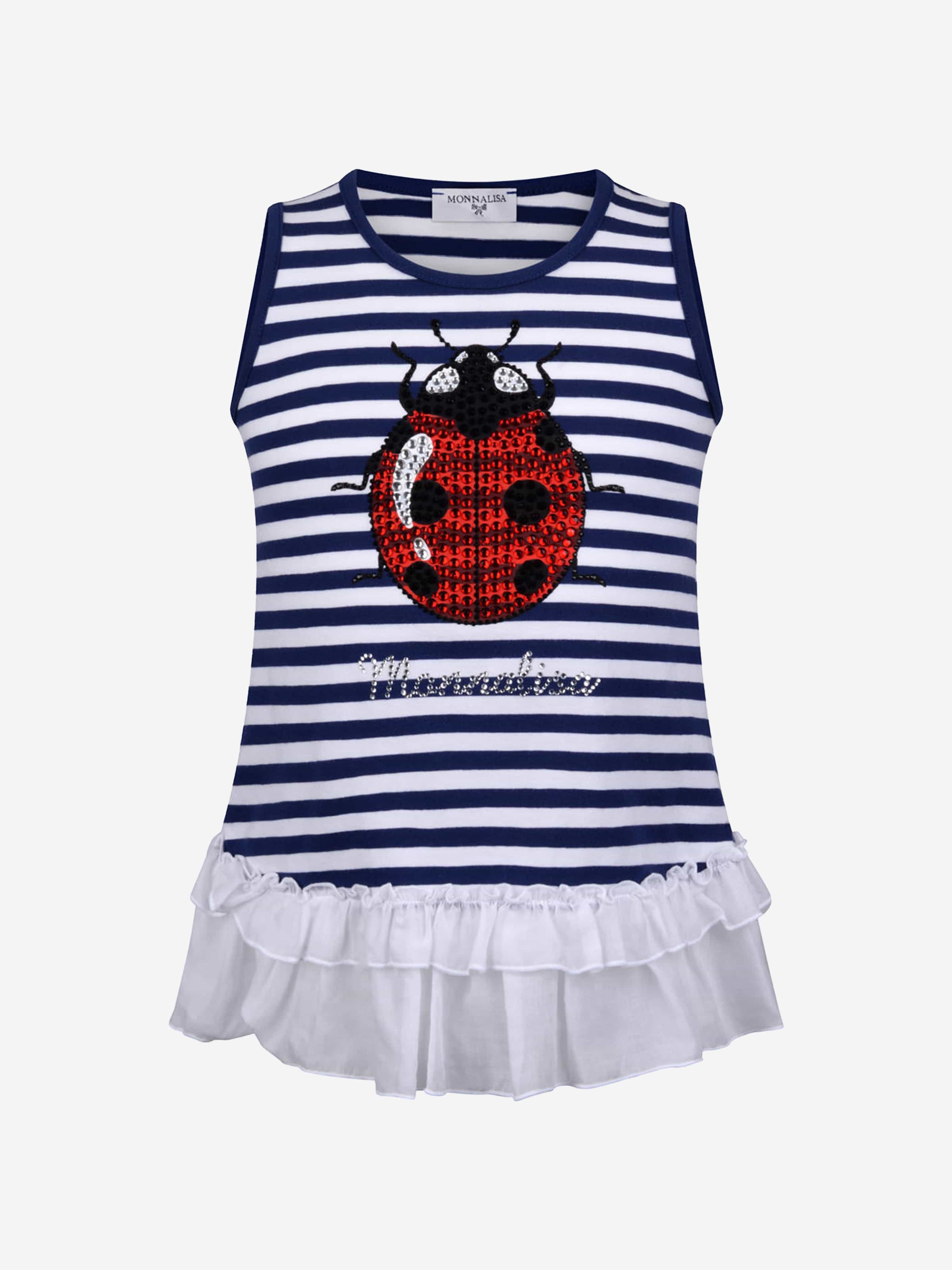 Monnalisa Girls Top - Striped Ladybug Cotton Top