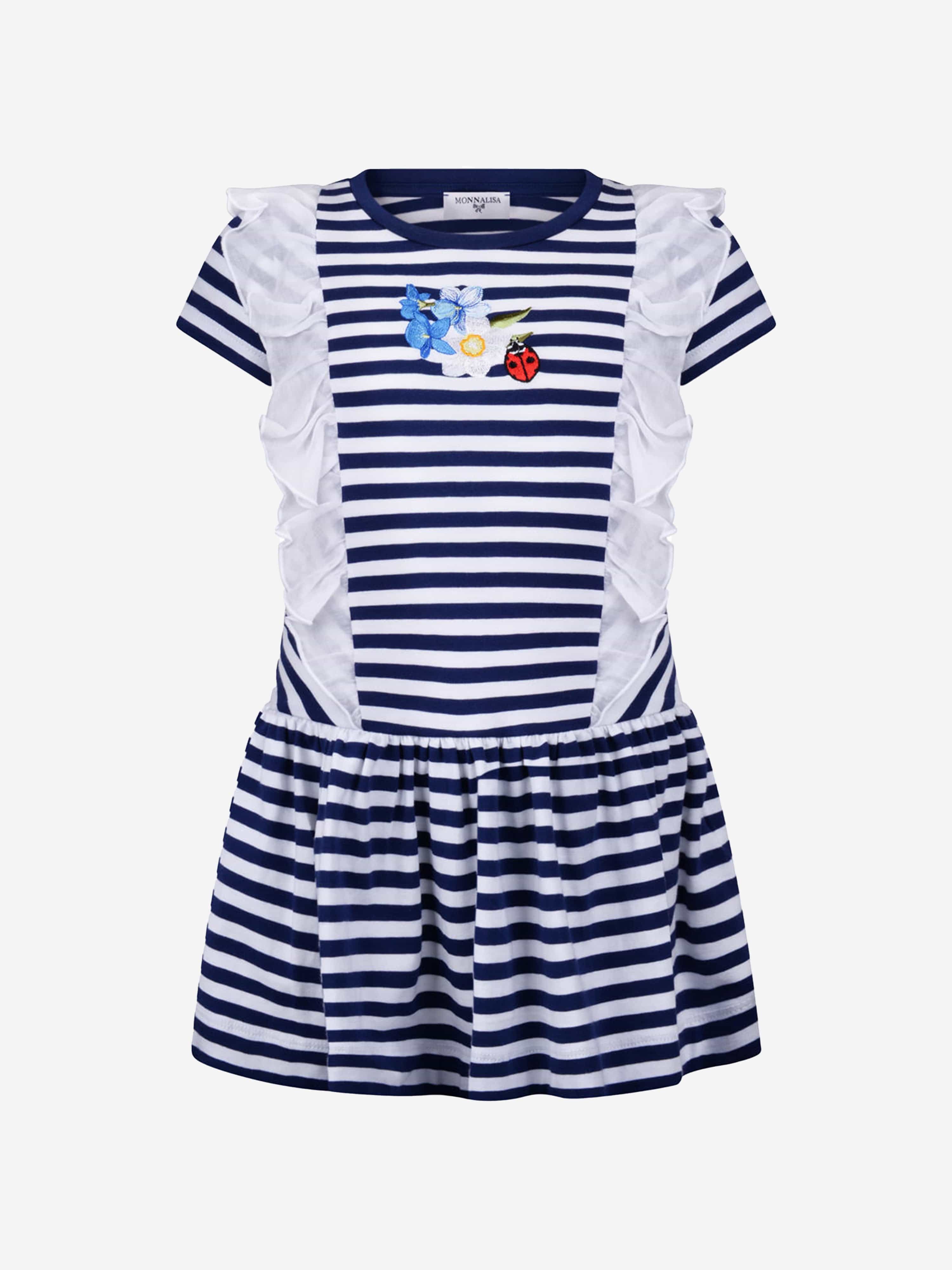 Monnalisa Girls Dress - Striped Cotton Jersey Dress