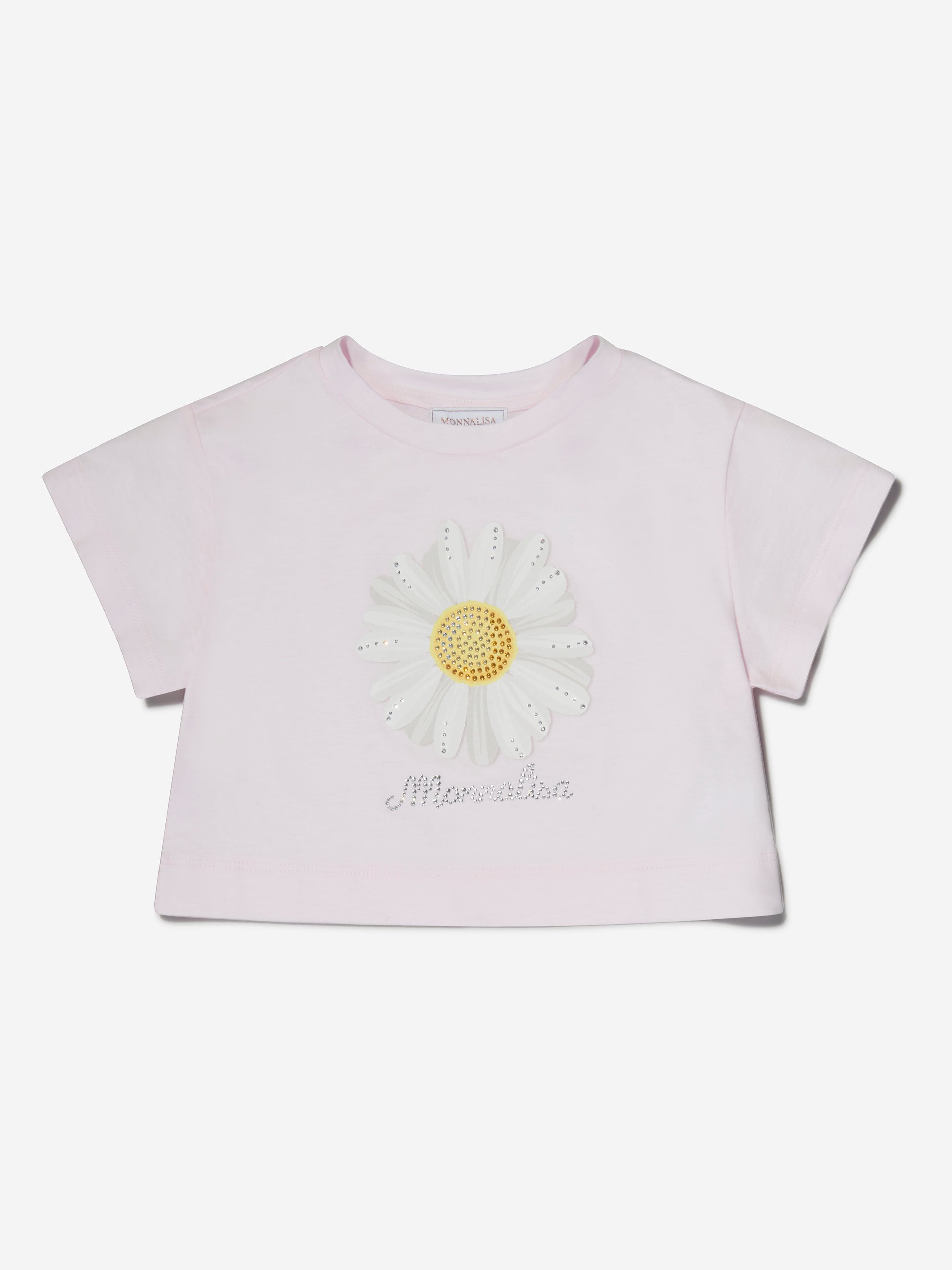 Monnalisa Girls Cotton Jersey Cropped Daisy T-Shirt