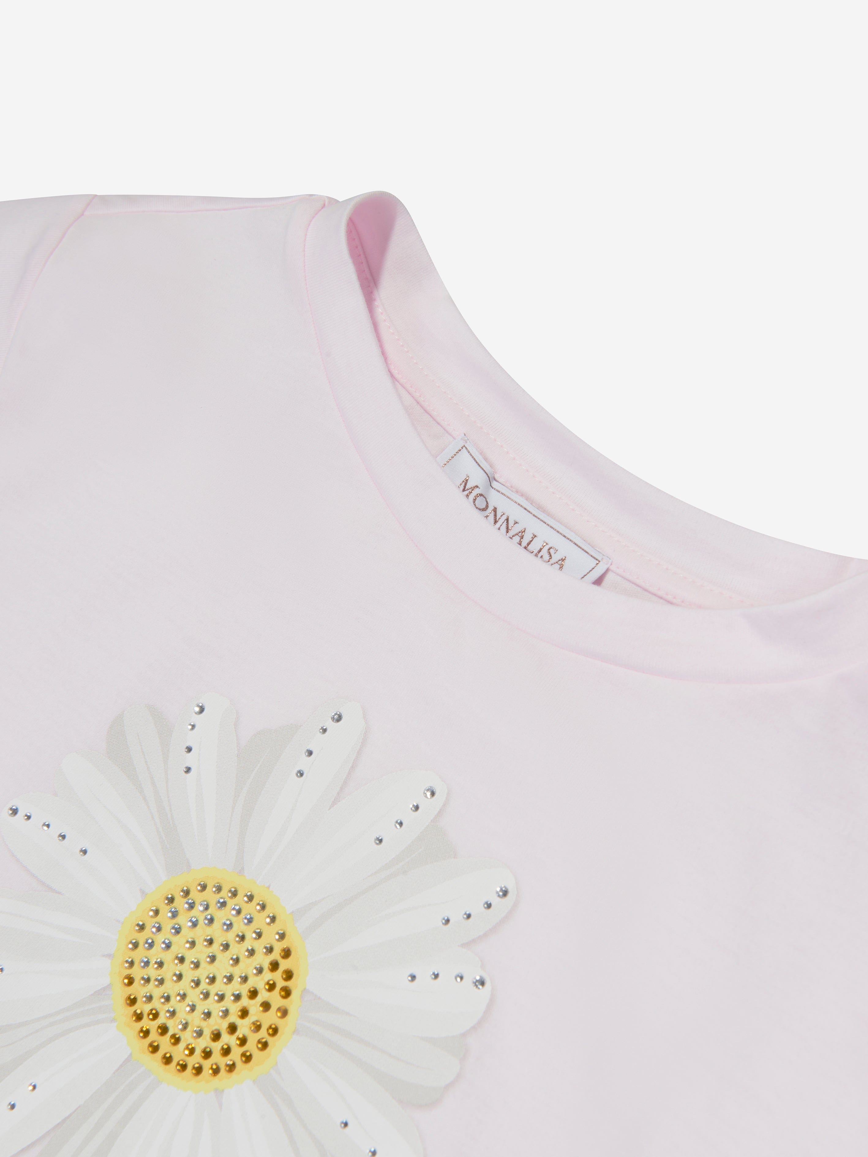 Monnalisa Girls Cotton Jersey Cropped Daisy T-Shirt