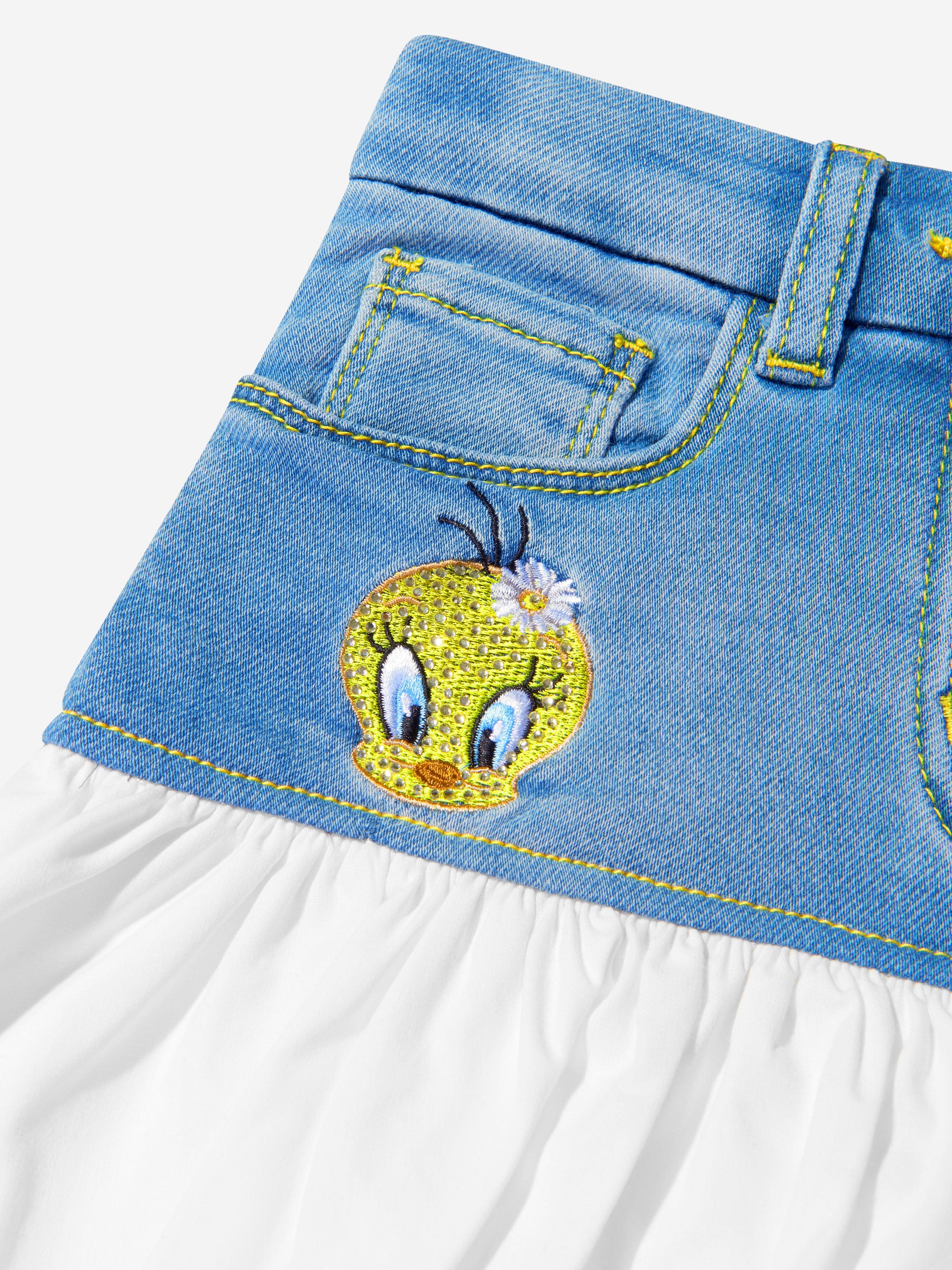 Monnalisa Girls Denim And Macrame Tweety Skirt