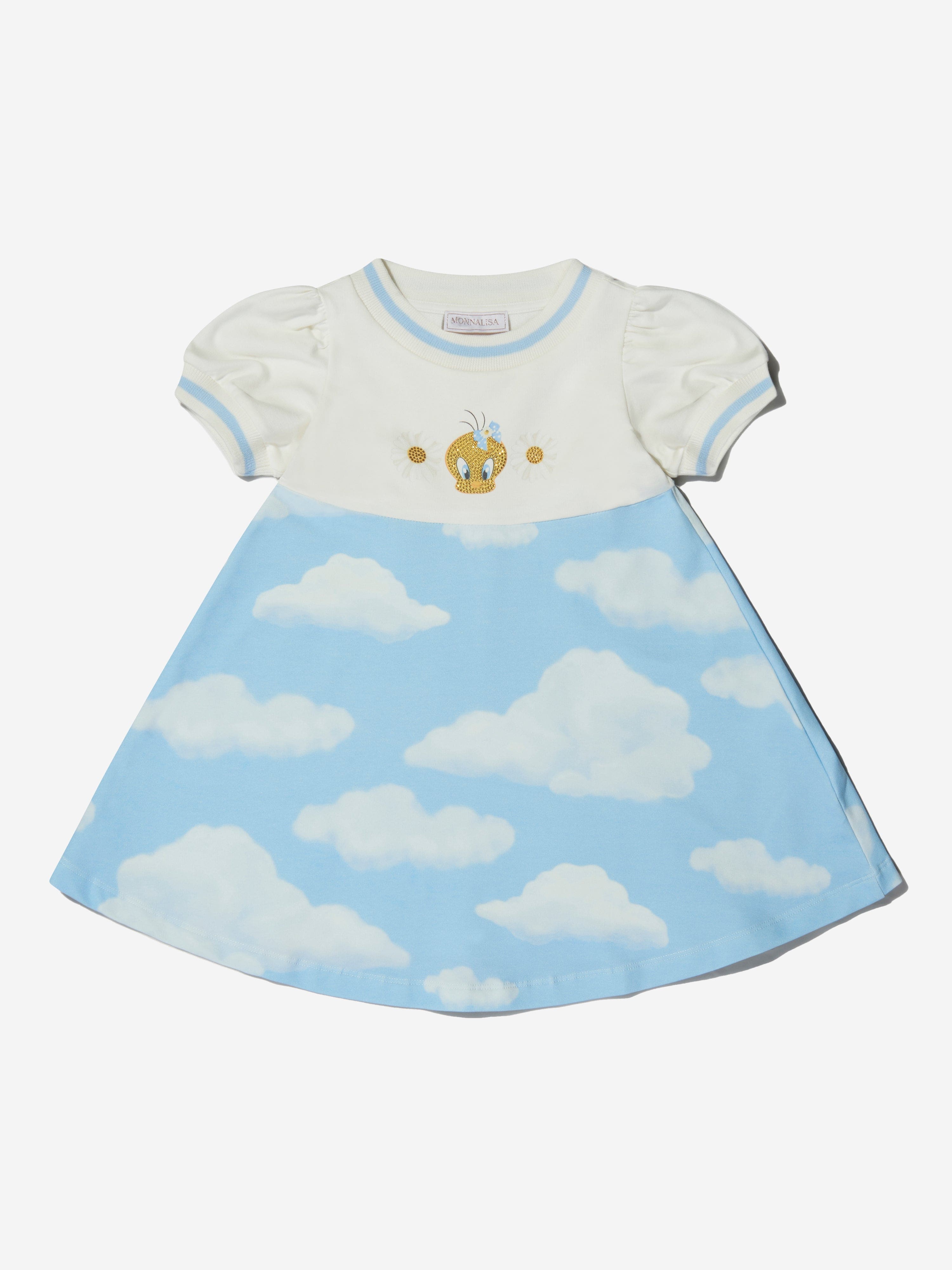 Monnalisa Girls Cotton Tweety In The Clouds Dress