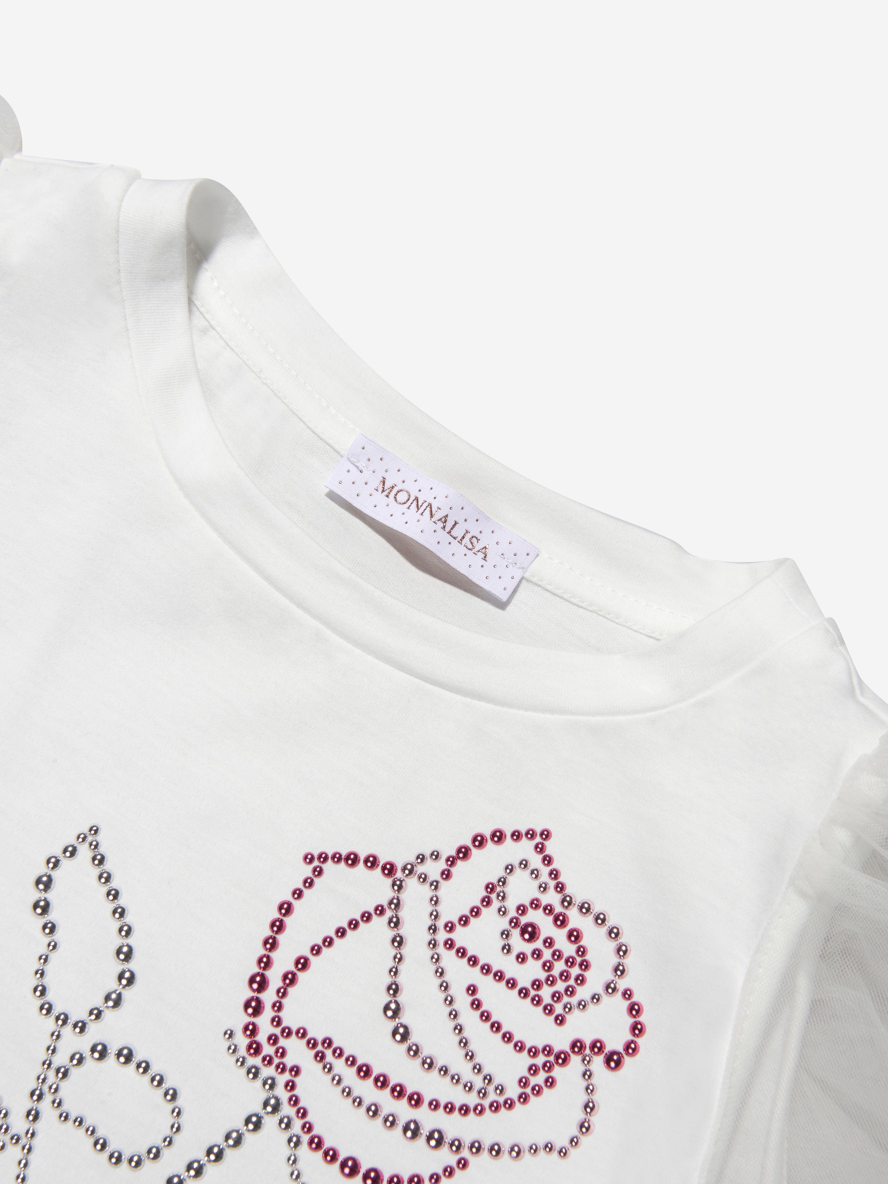 Monnalisa Girls Cotton And Tulle Rose T-Shirt