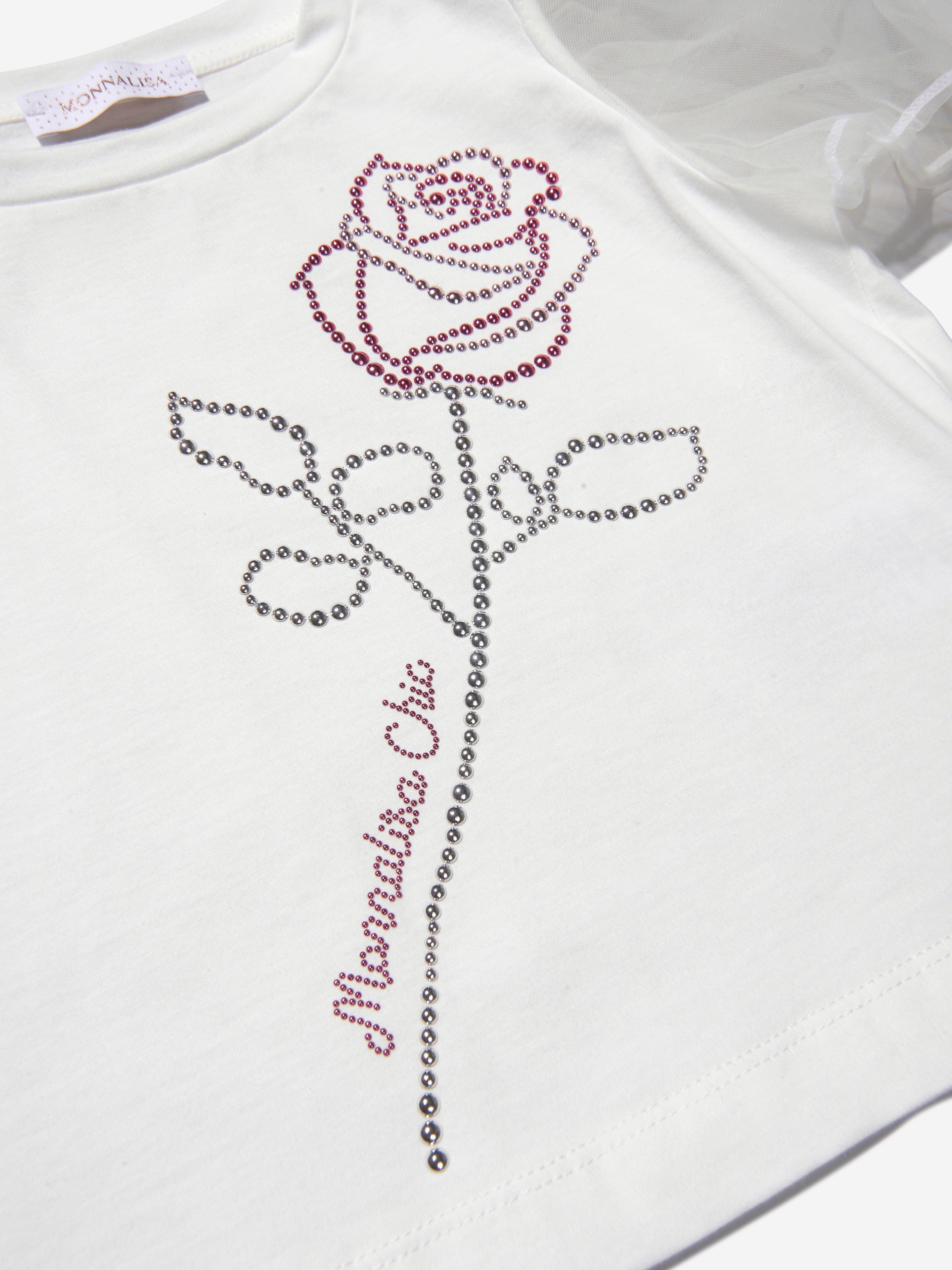 Monnalisa Girls Cotton And Tulle Rose T-Shirt