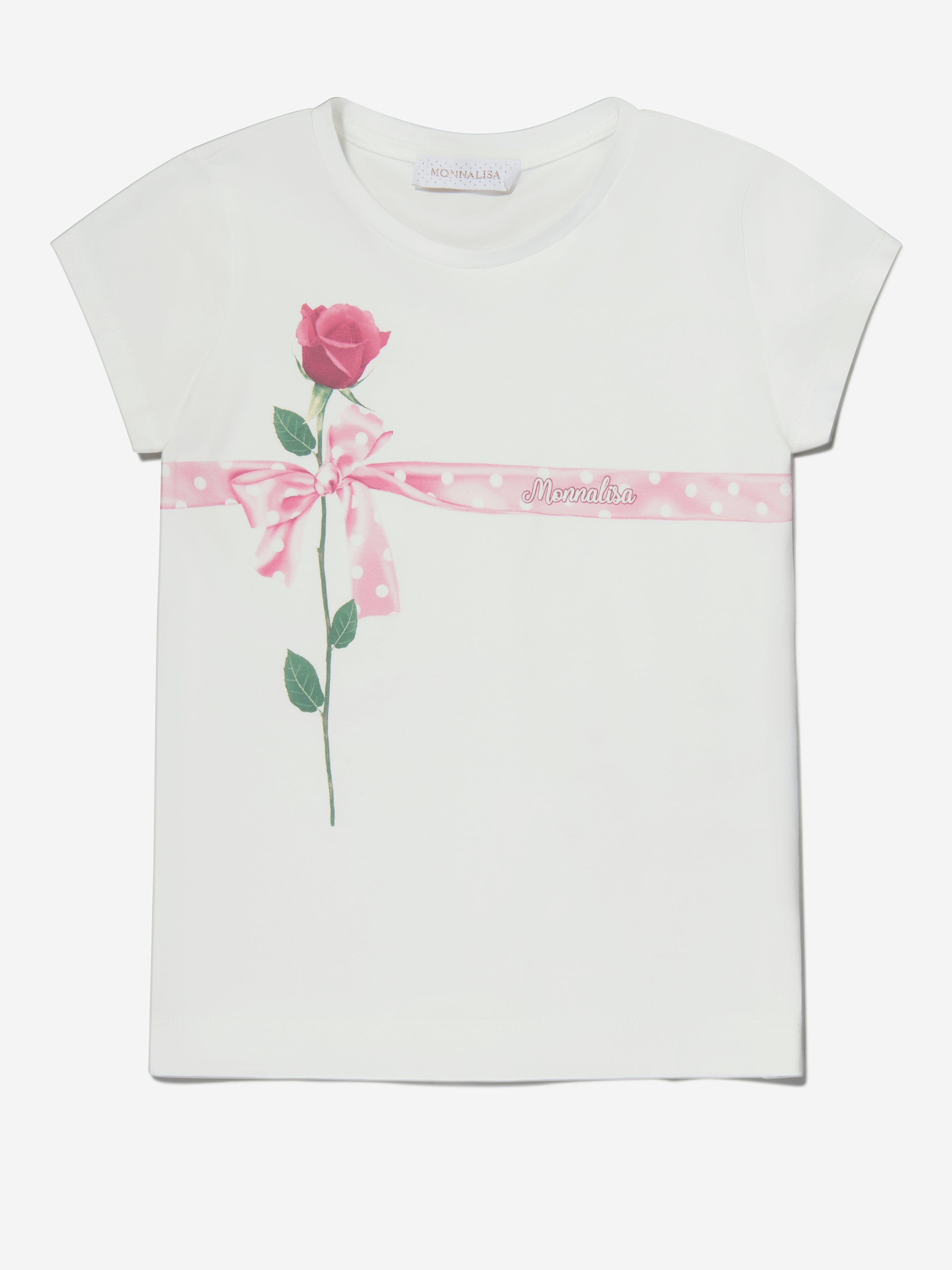 Monnalisa Girls Cotton Jersey Rose Print T-Shirt