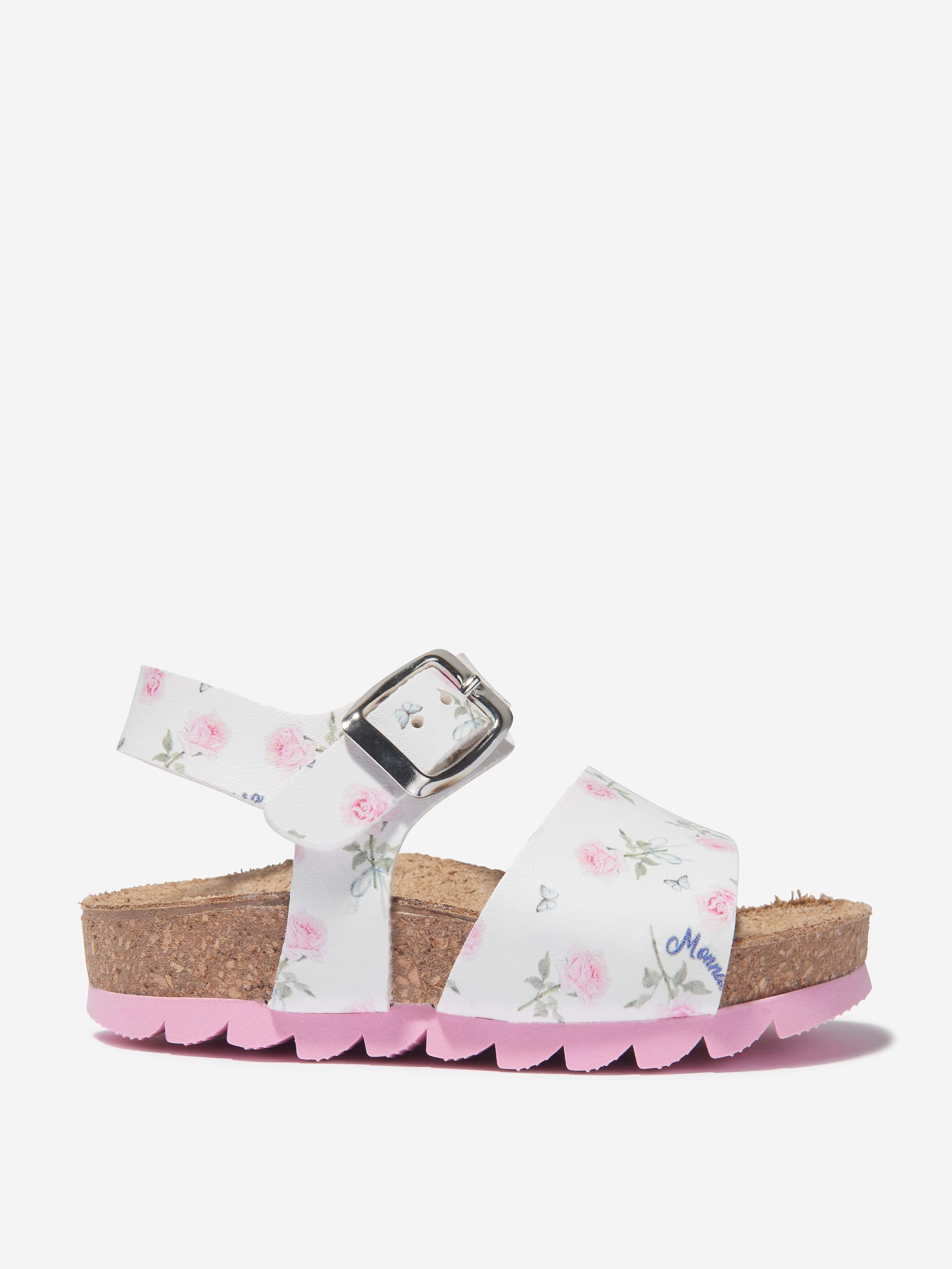 Monnalisa Girls Faux Leather Rose Print Sandals