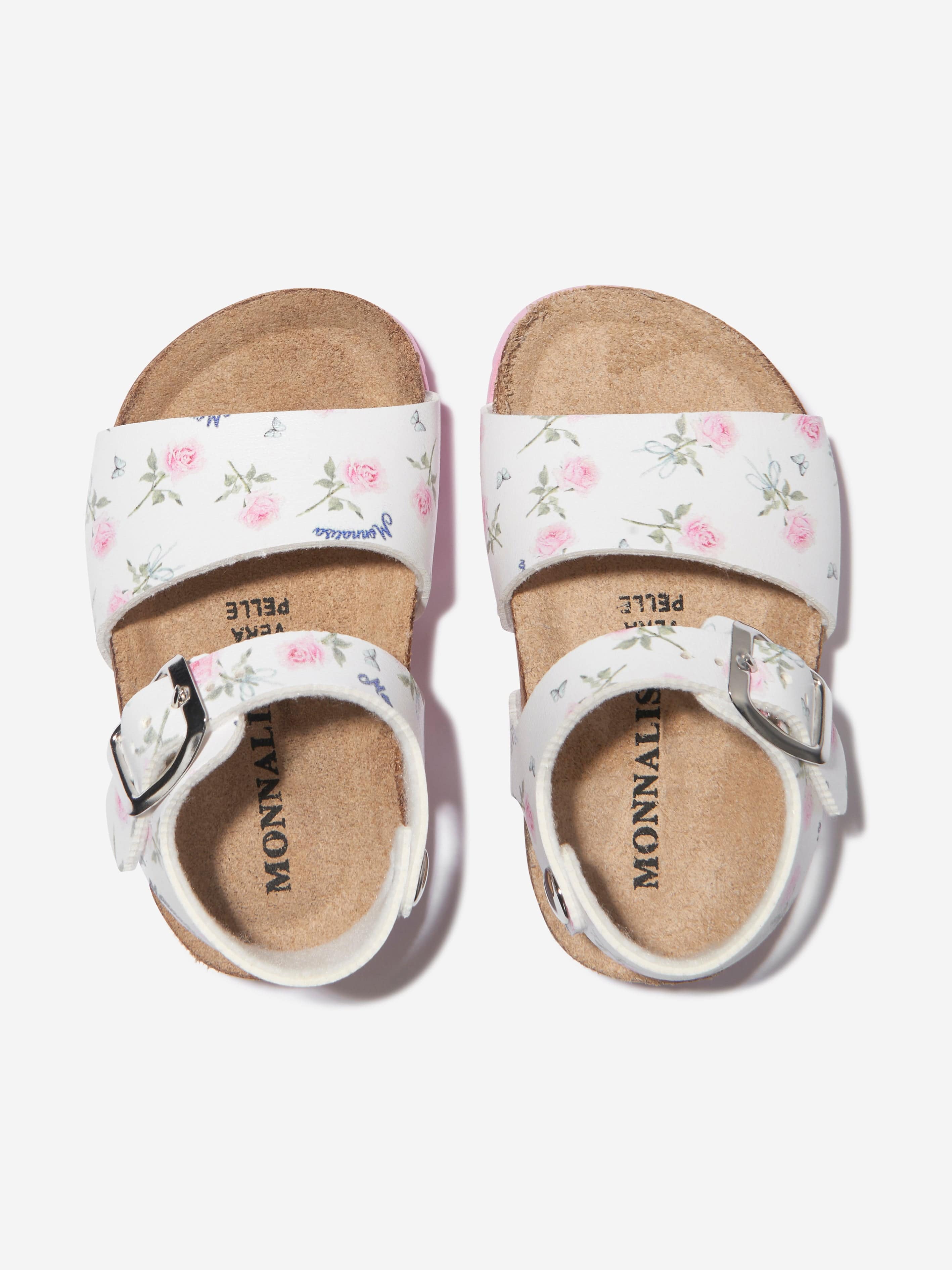 Monnalisa Girls Faux Leather Rose Print Sandals