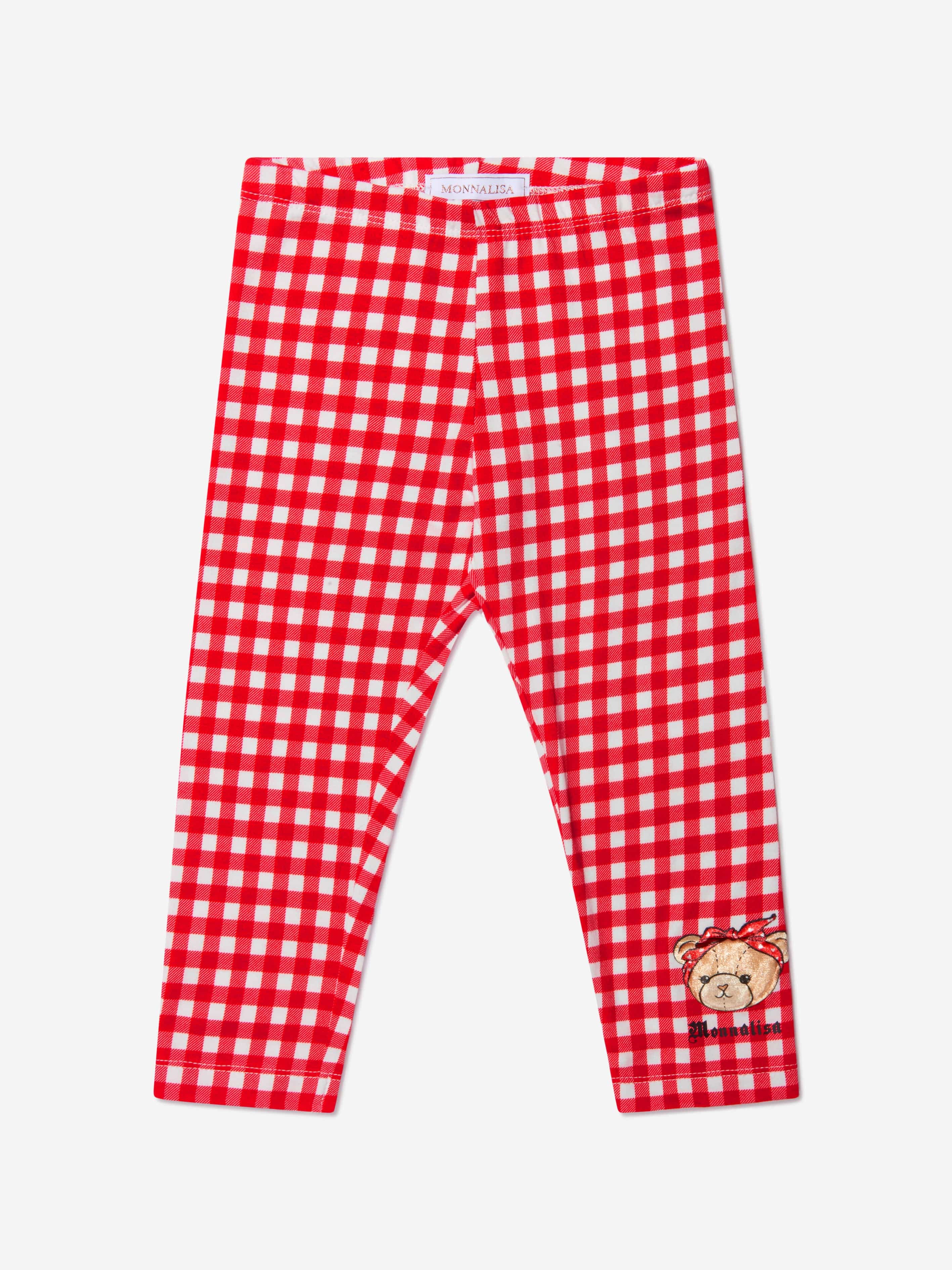 Monnalisa Girls Cotton Gingham Teddy Leggings