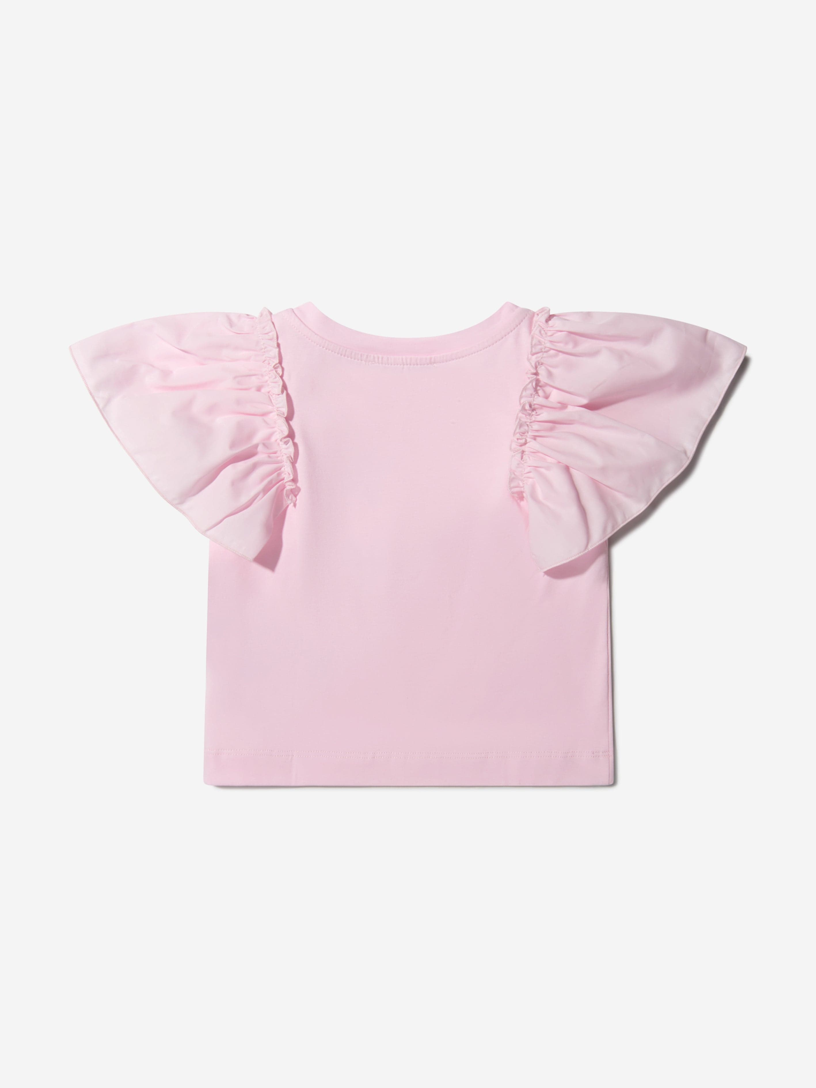 Monnalisa Girls Cotton Ruffle Sleeve Rose T-Shirt