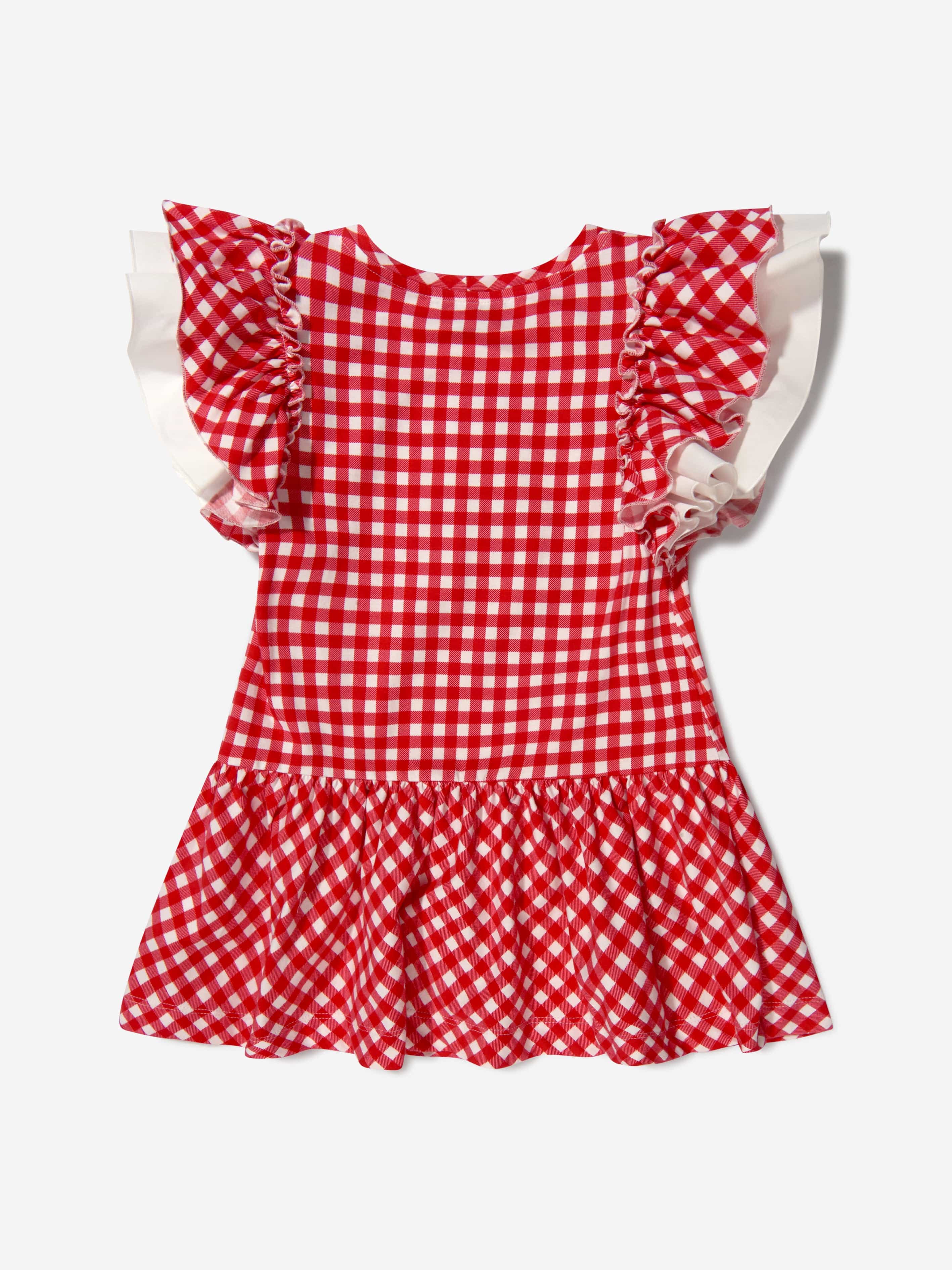 Monnalisa Girls Cotton Gingham Teddy Bear Dress