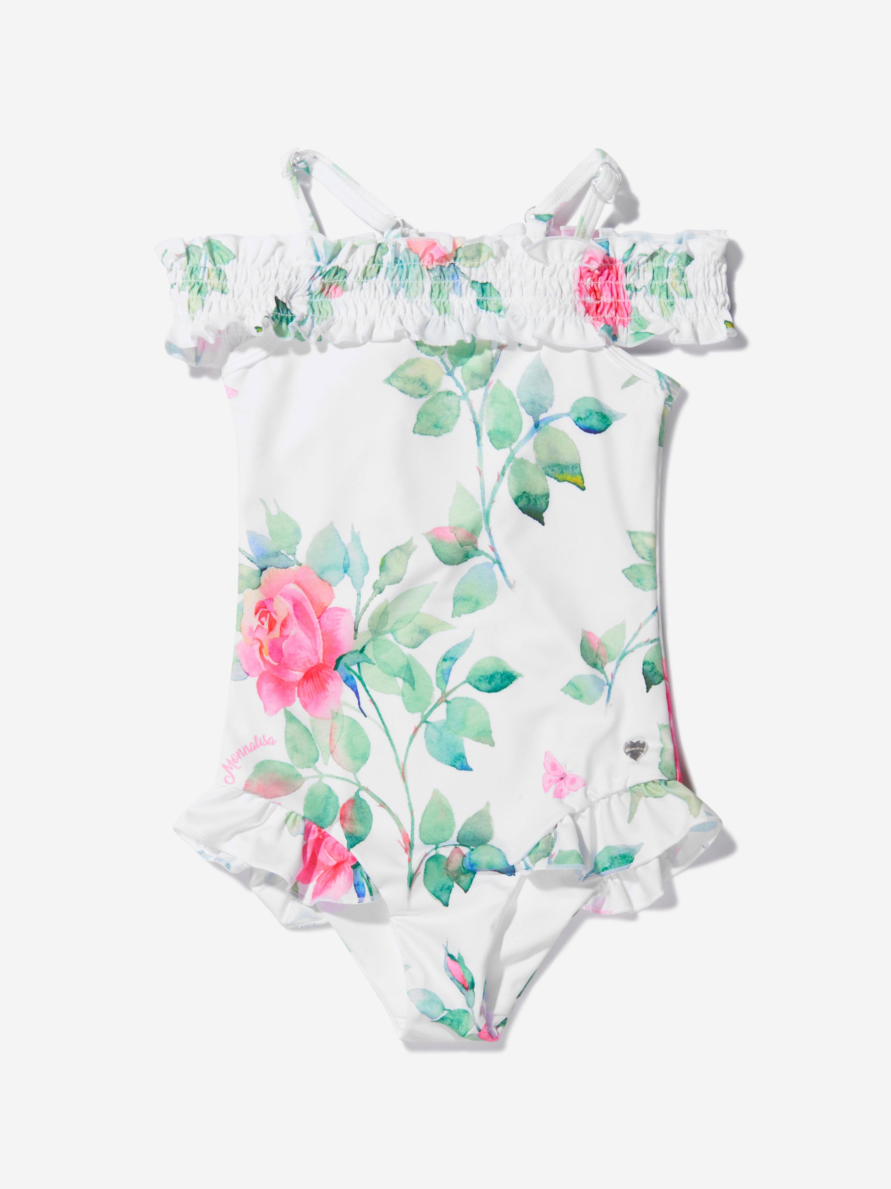 Monnalisa Girls Rose Bloom Print Swimsuit