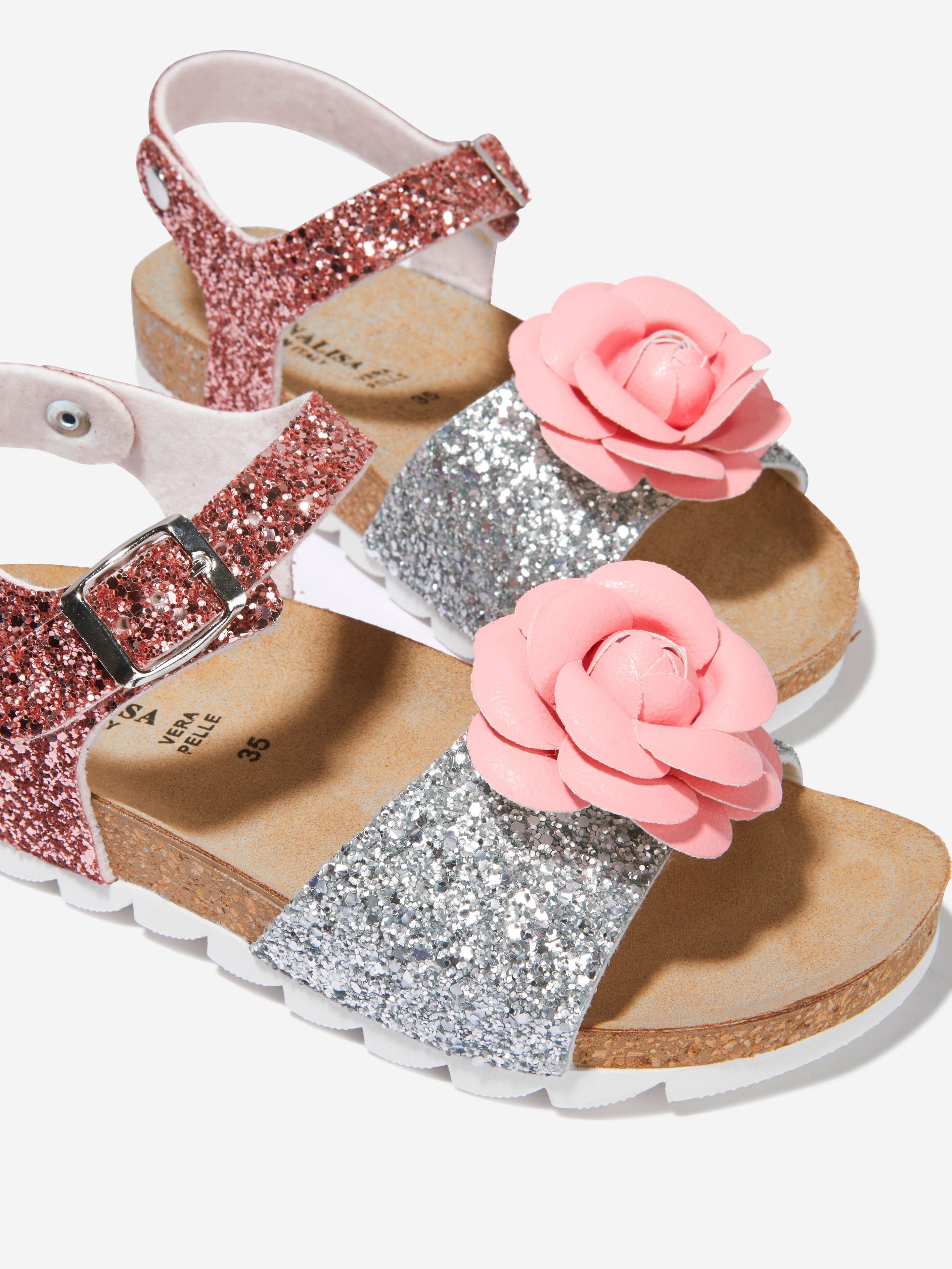 Monnalisa Girls Glitter Rose Sandals