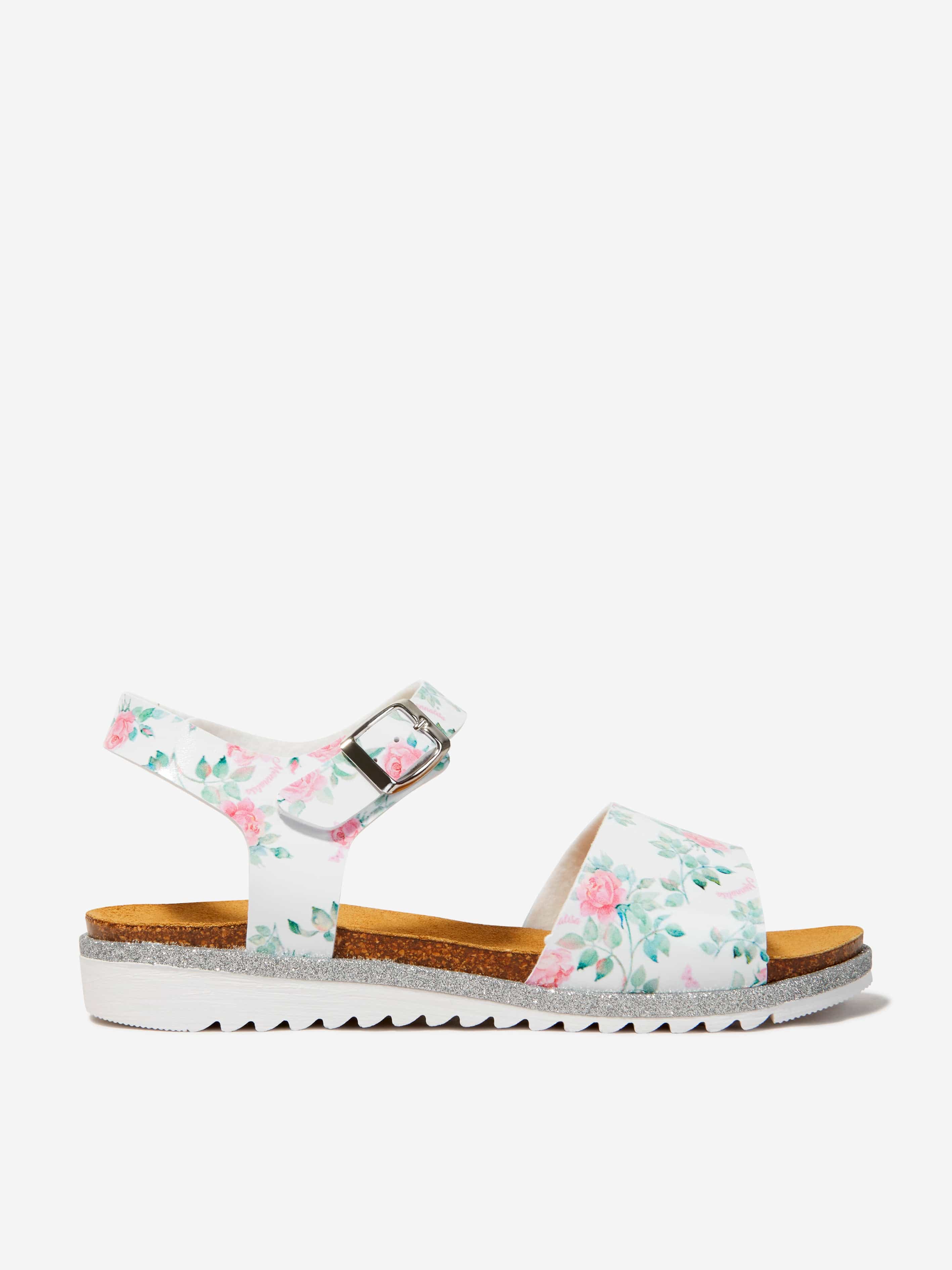 Monnalisa Girls Faux Leather Rose Bloom Sandals