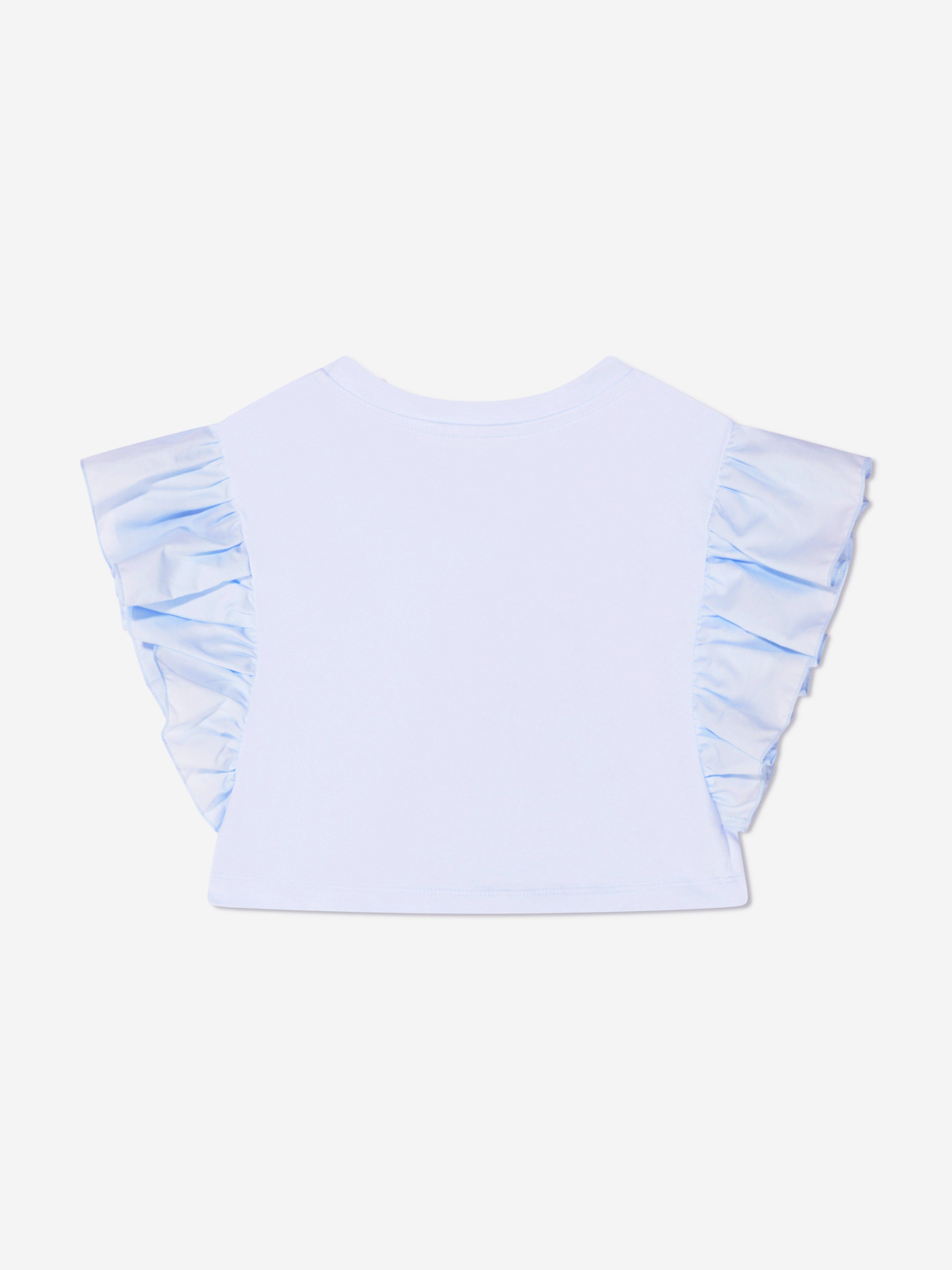 Monnalisa Girls Cropped Cherry T-Shirt in Blue