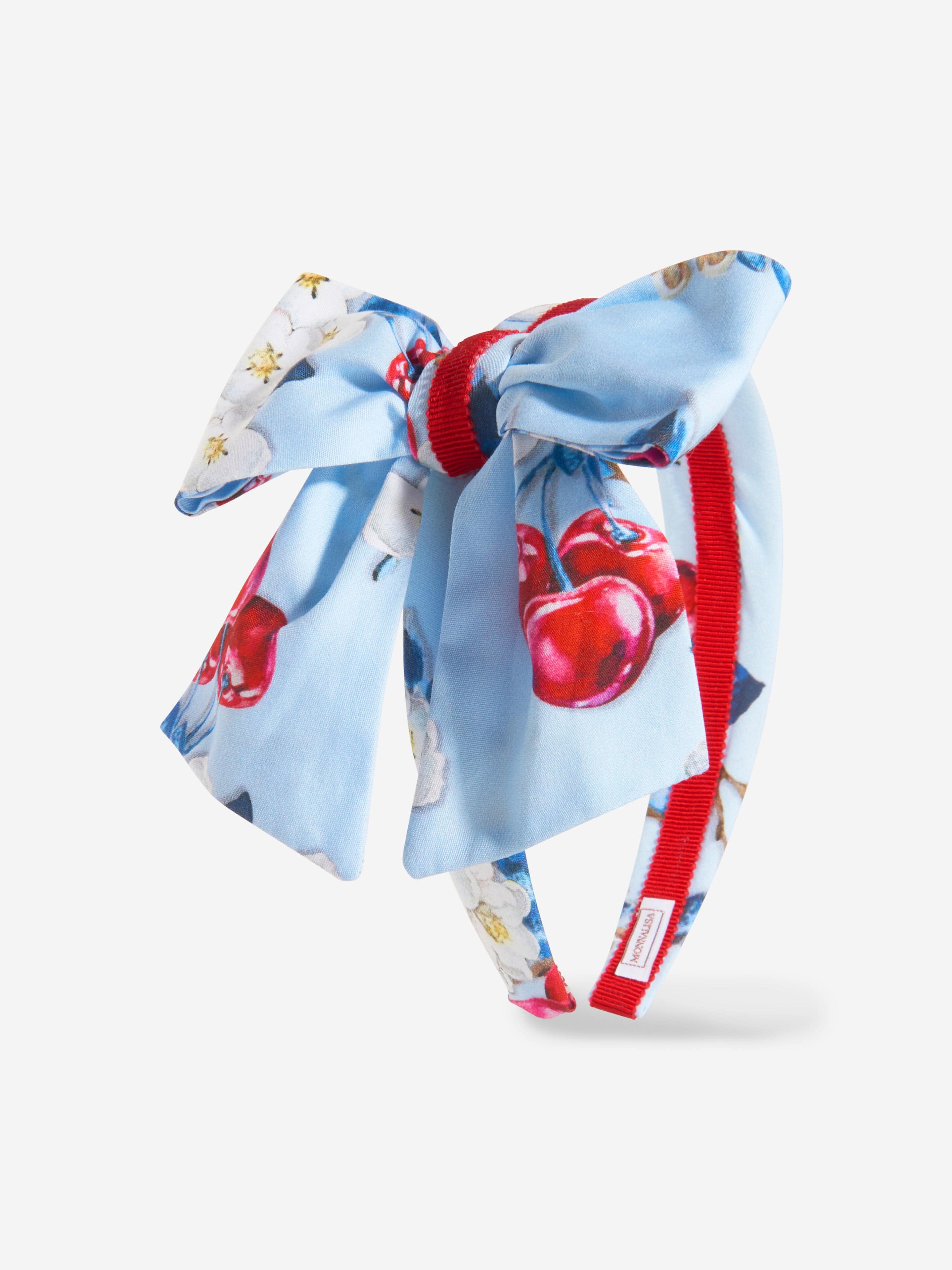 Monnalisa Girls Cherry Print Bow Headband In Blue