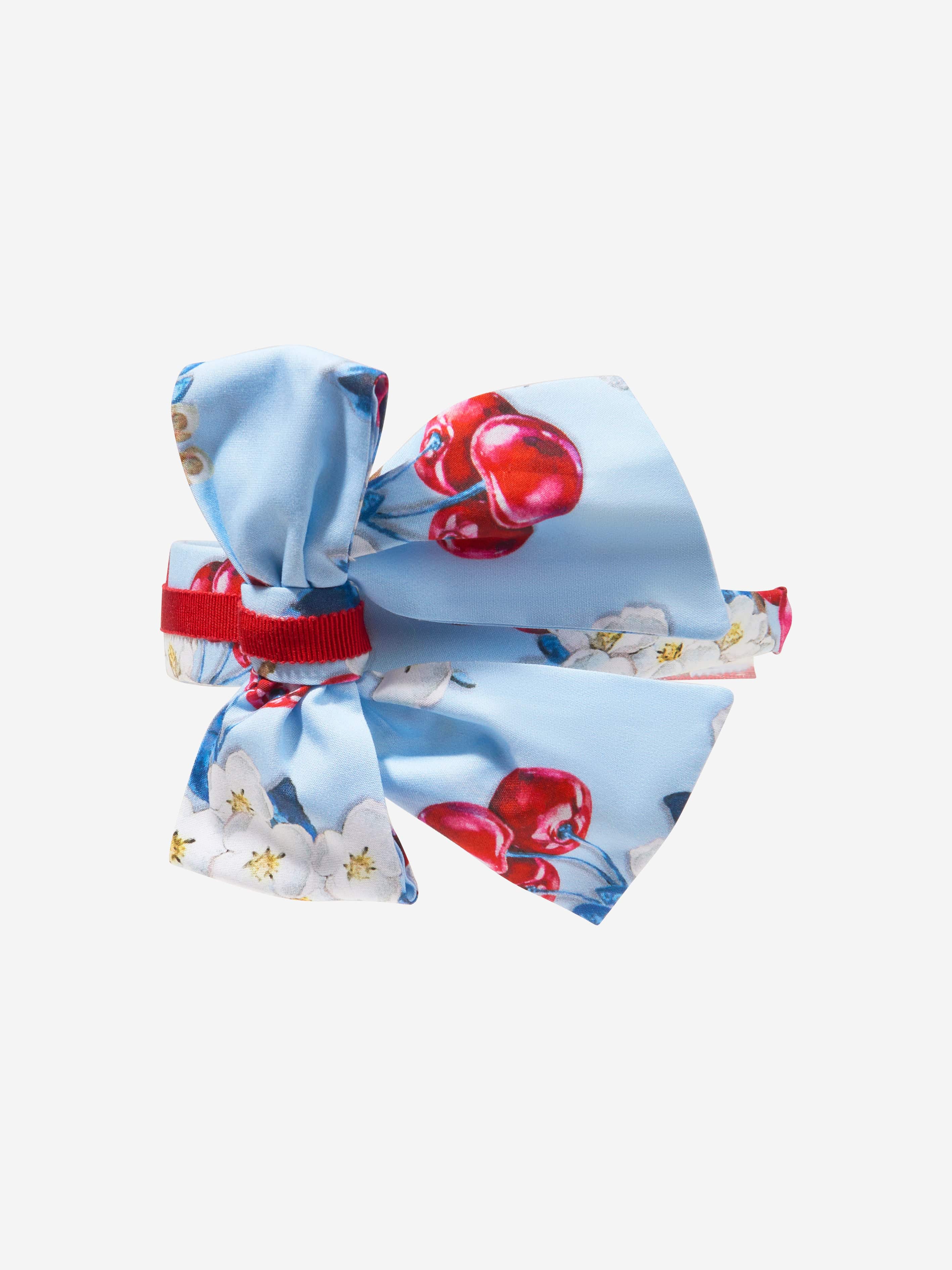 Monnalisa Girls Cherry Print Bow Headband In Blue