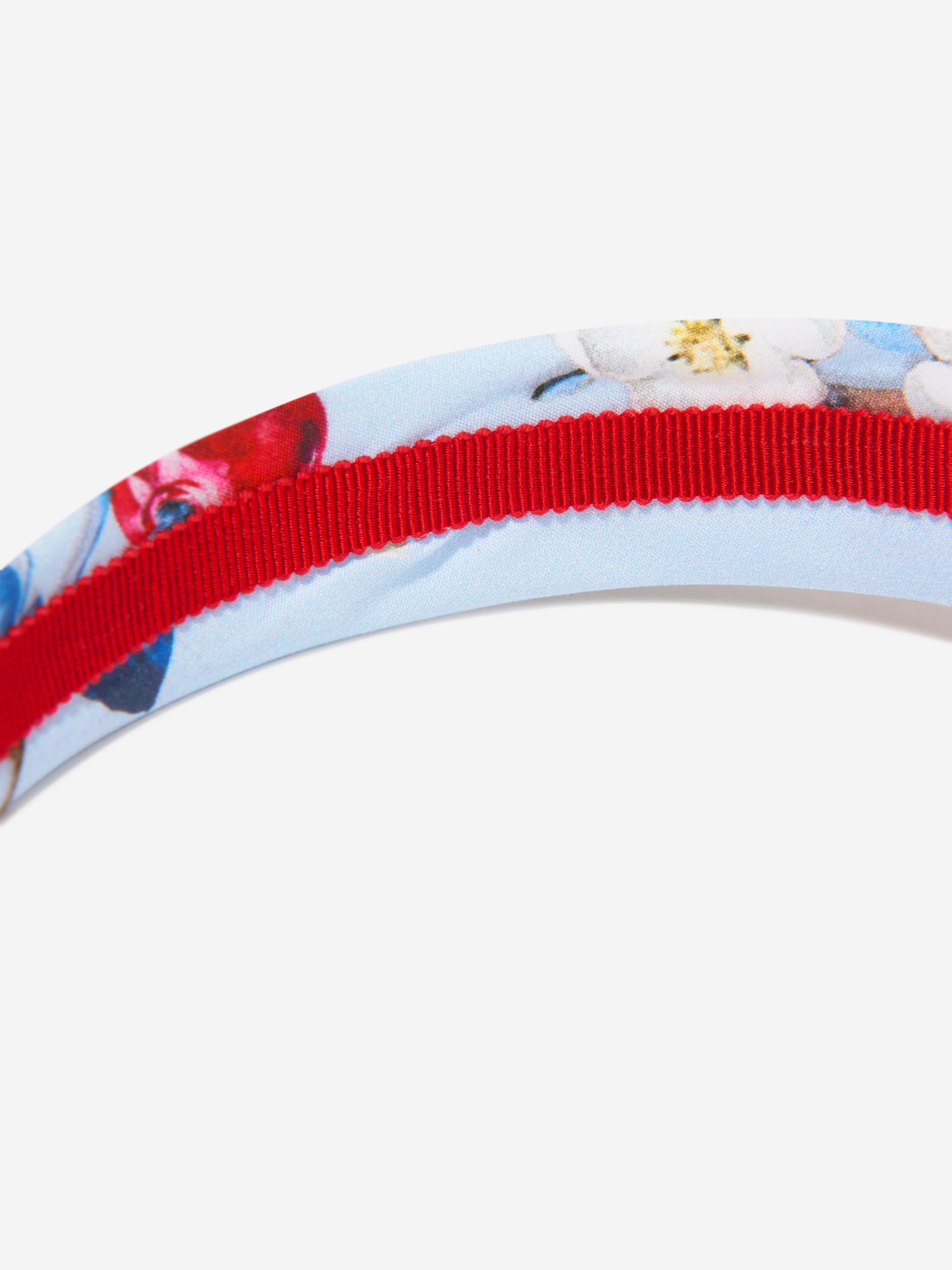 Monnalisa Girls Cherry Print Bow Headband In Blue