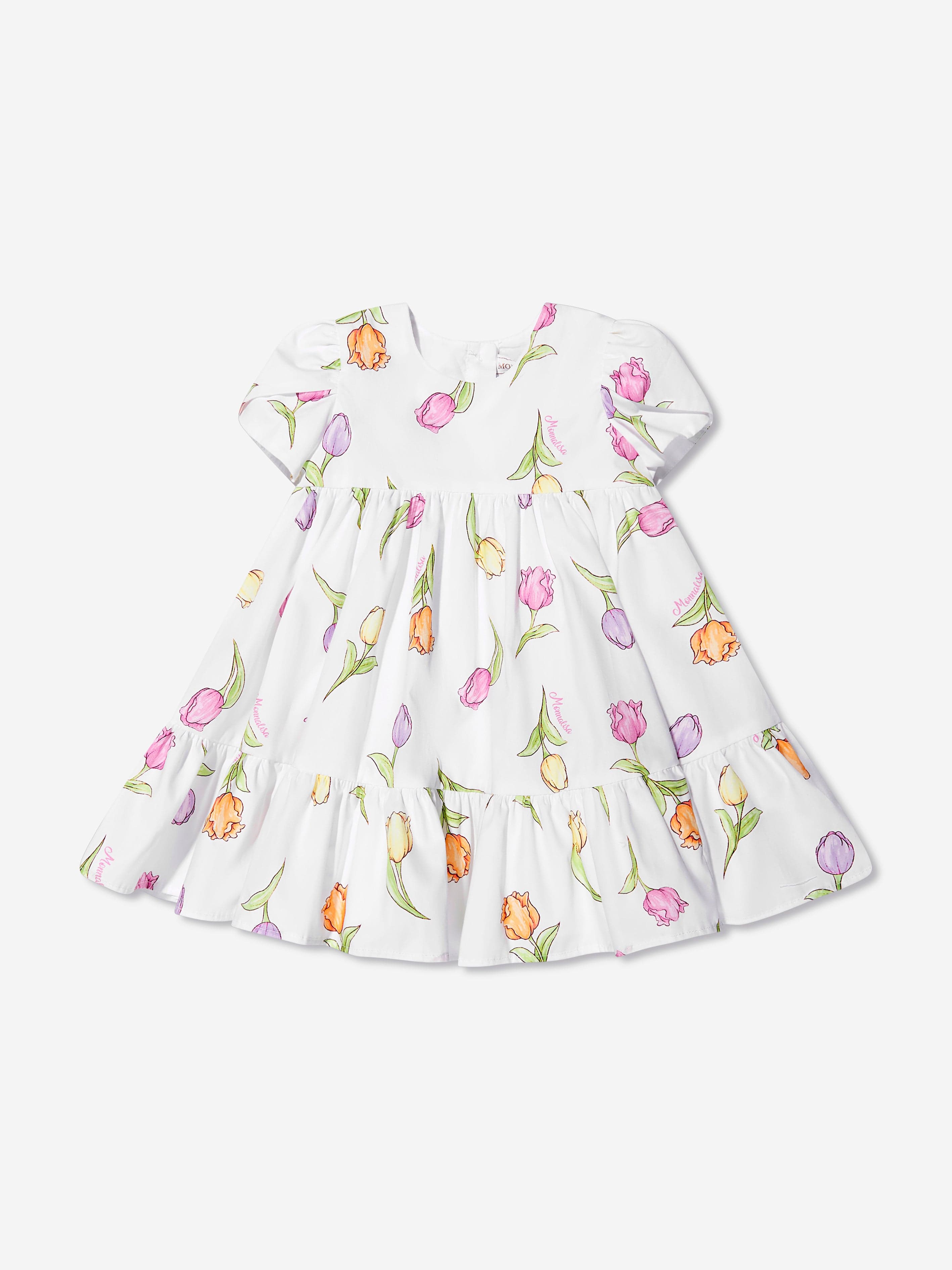 Monnalisa Baby Girls Tulip Print Dress In White