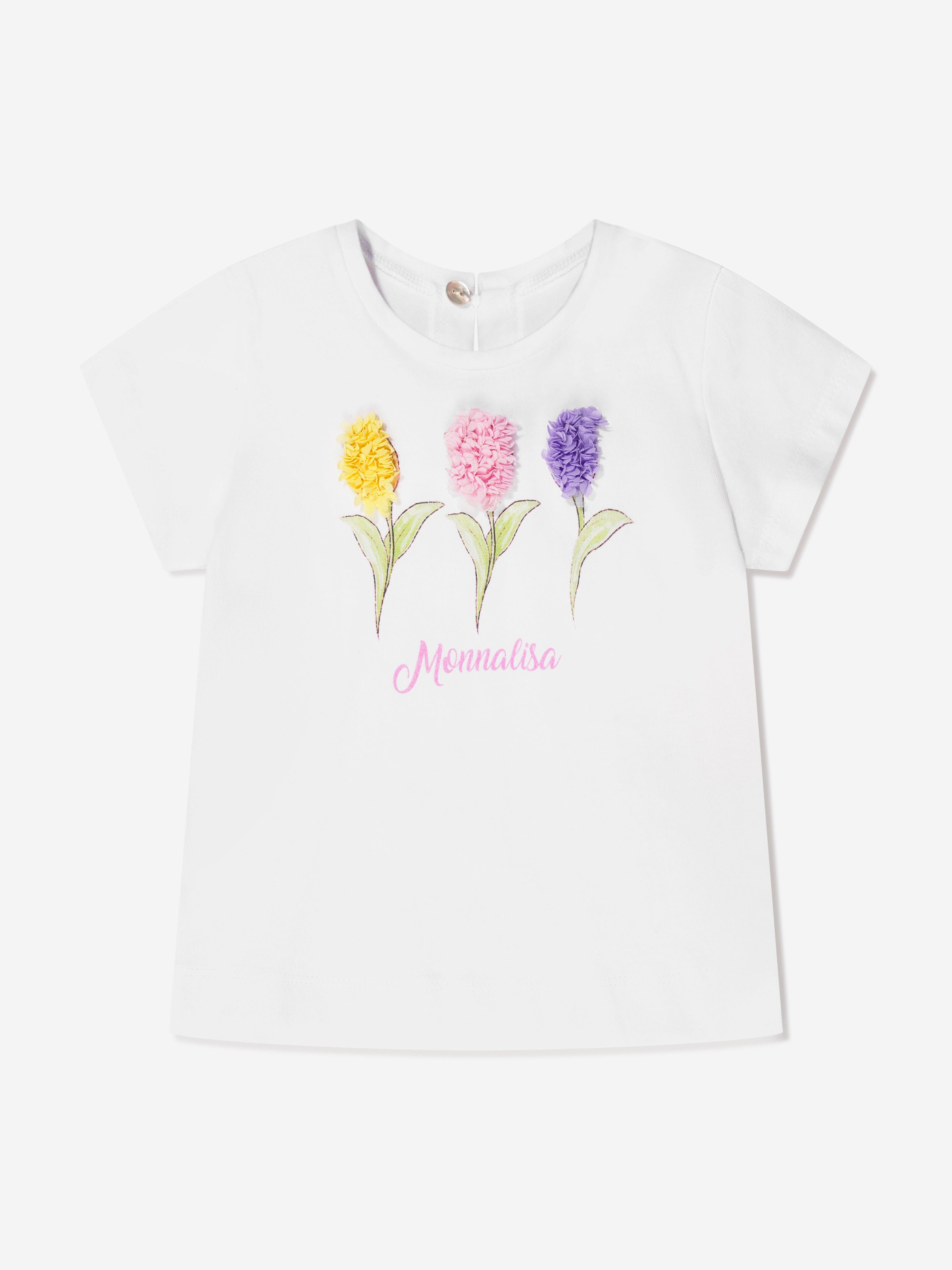 Monnalisa Baby Girls Tulips T-Shirt In White