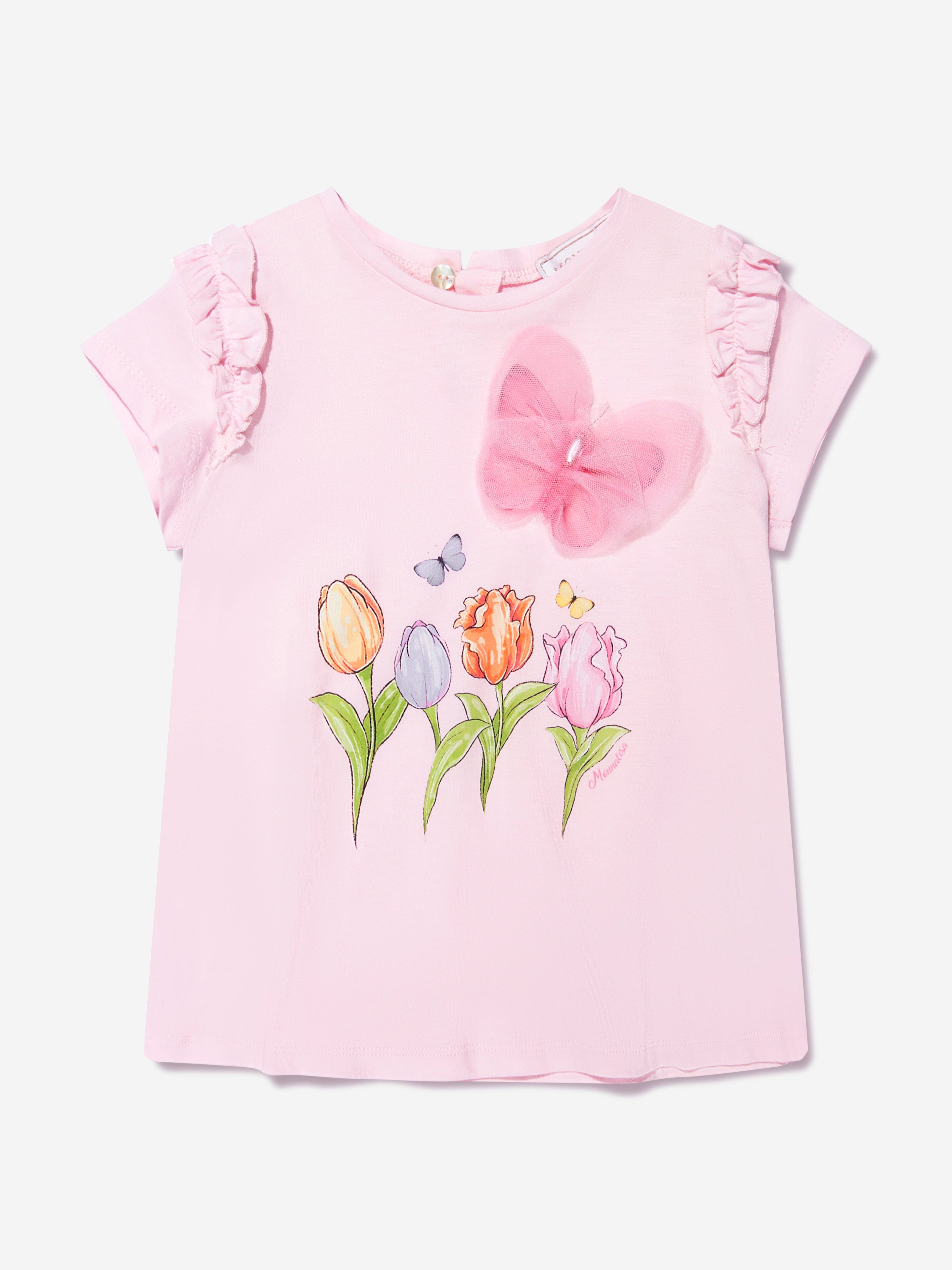 Monnalisa Baby Girls Tulips Maxi T-Shirt In Pink