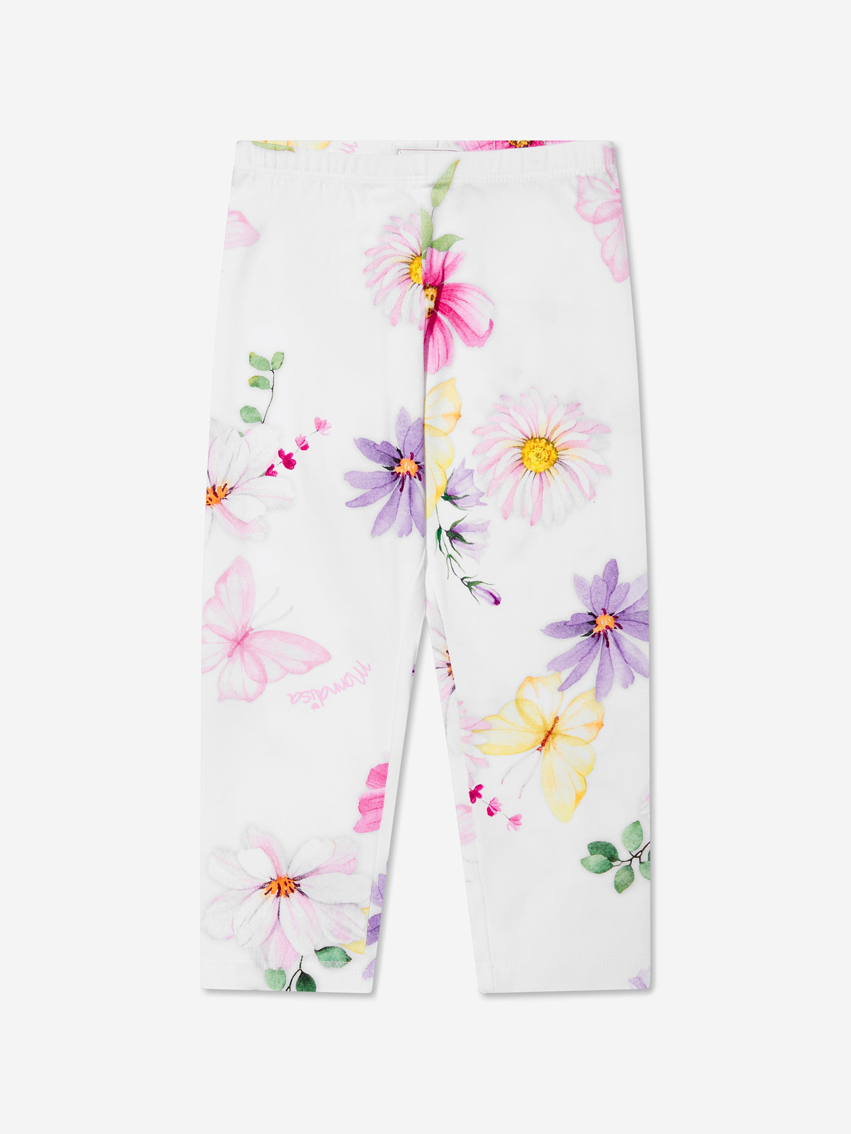 Monnalisa Girls Floral Print Leggings in White