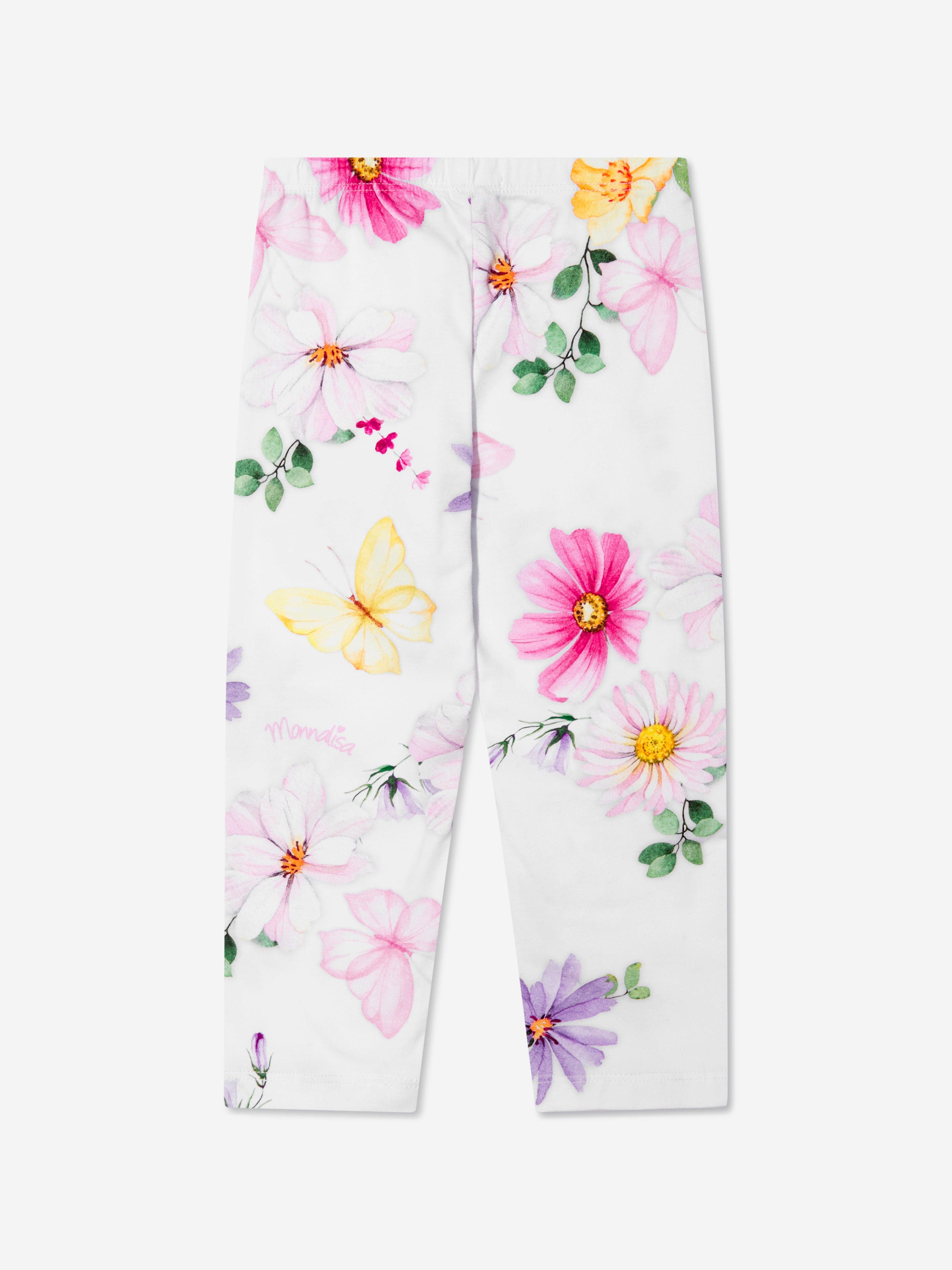 Monnalisa Girls Floral Print Leggings in White