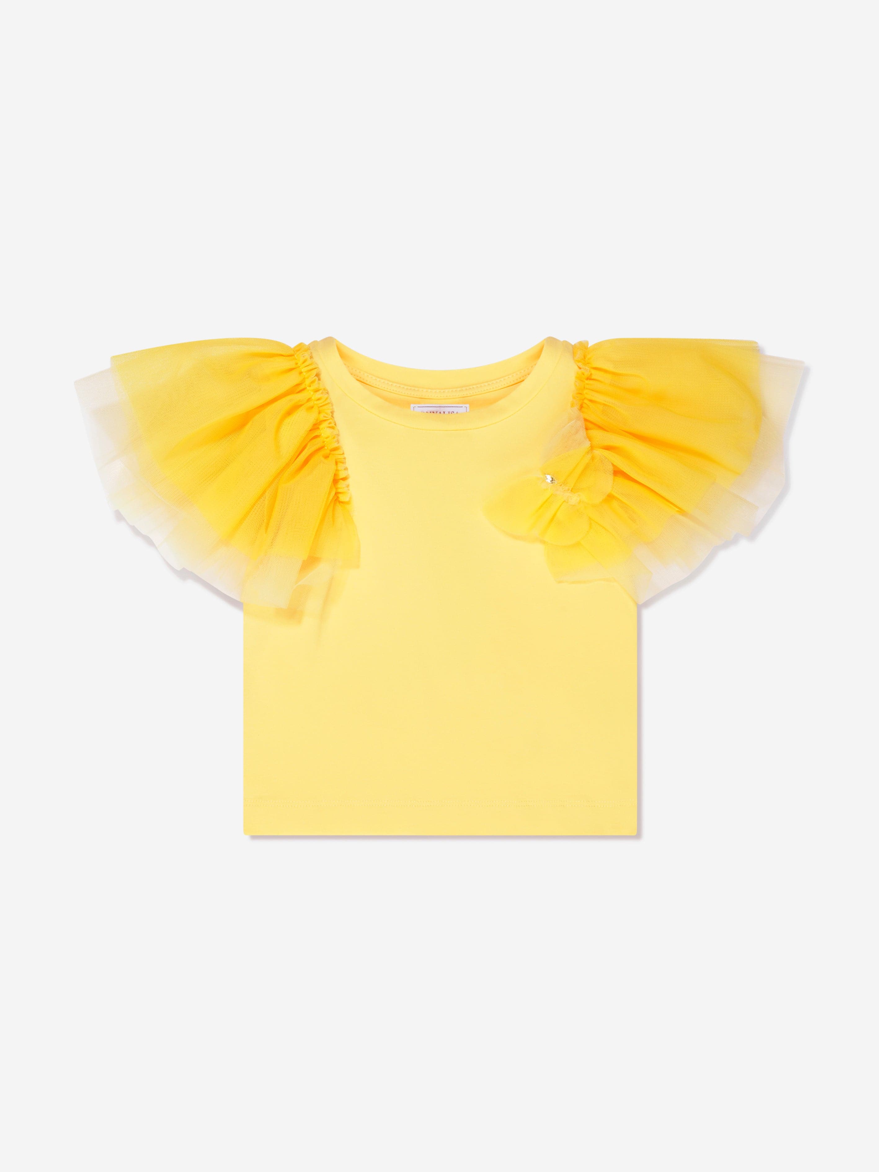 Monnalisa Girls Tulle Sleeve T-Shirt in Yellow