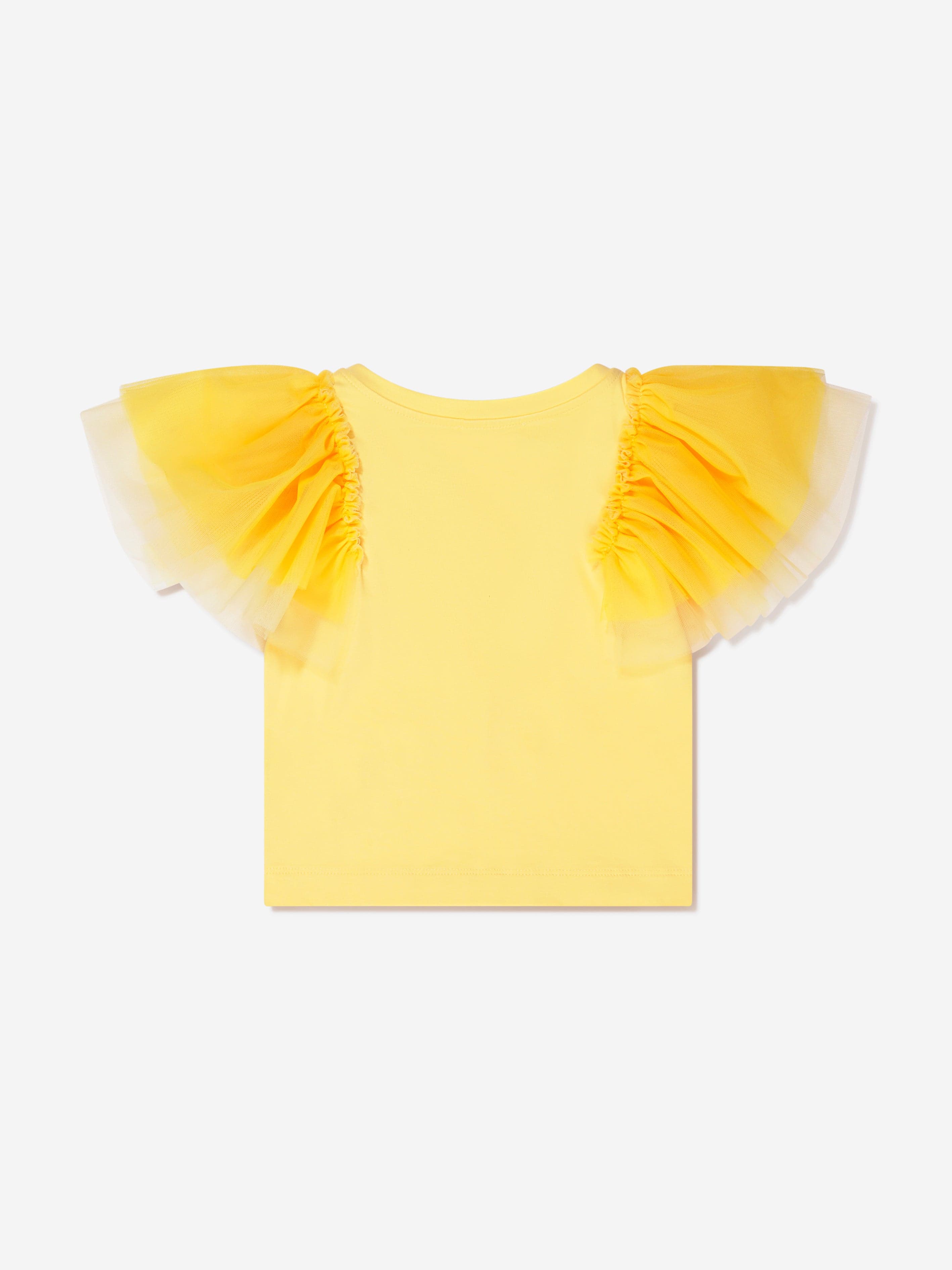 Monnalisa Girls Tulle Sleeve T-Shirt in Yellow