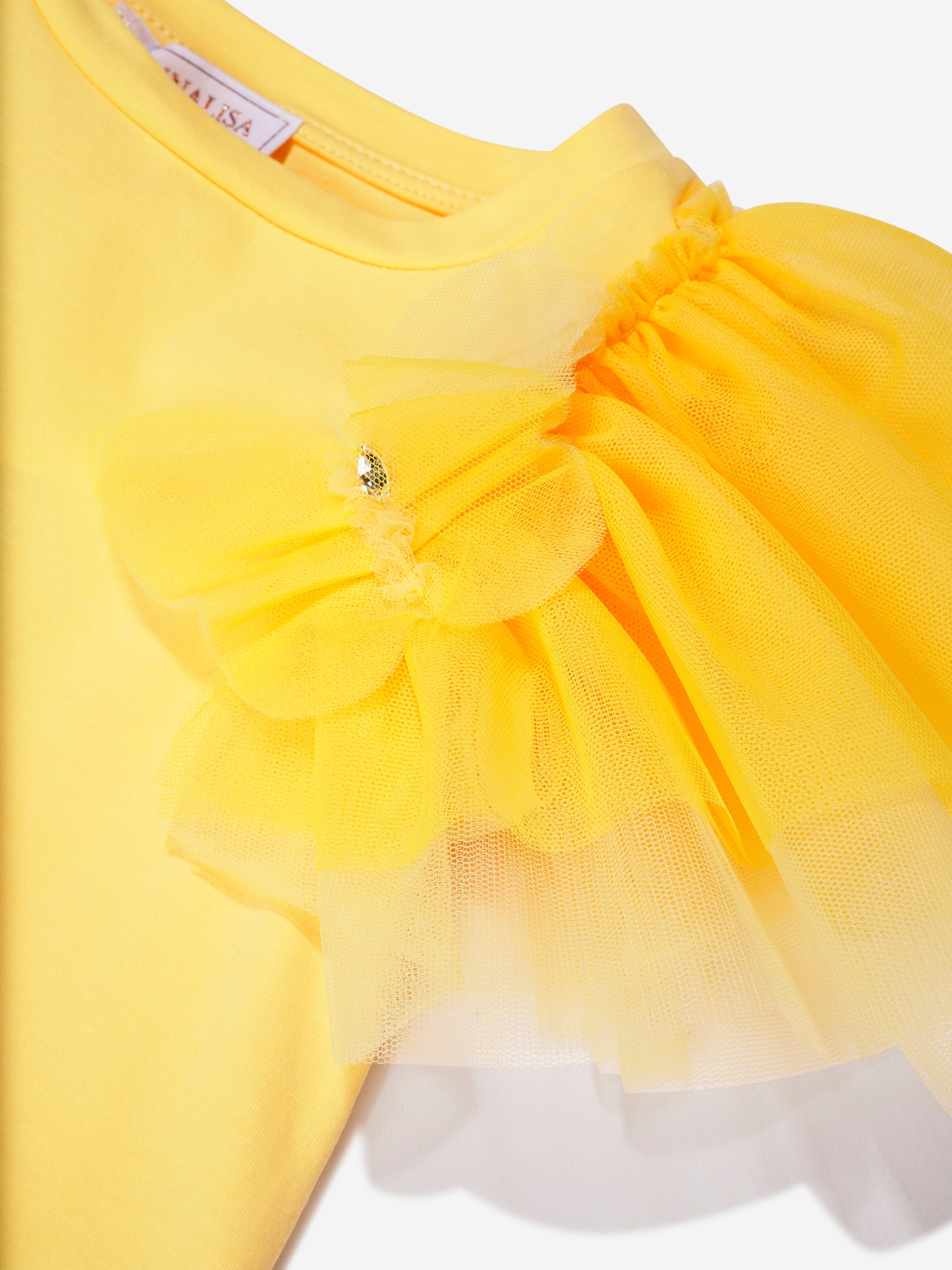 Monnalisa Girls Tulle Sleeve T-Shirt in Yellow