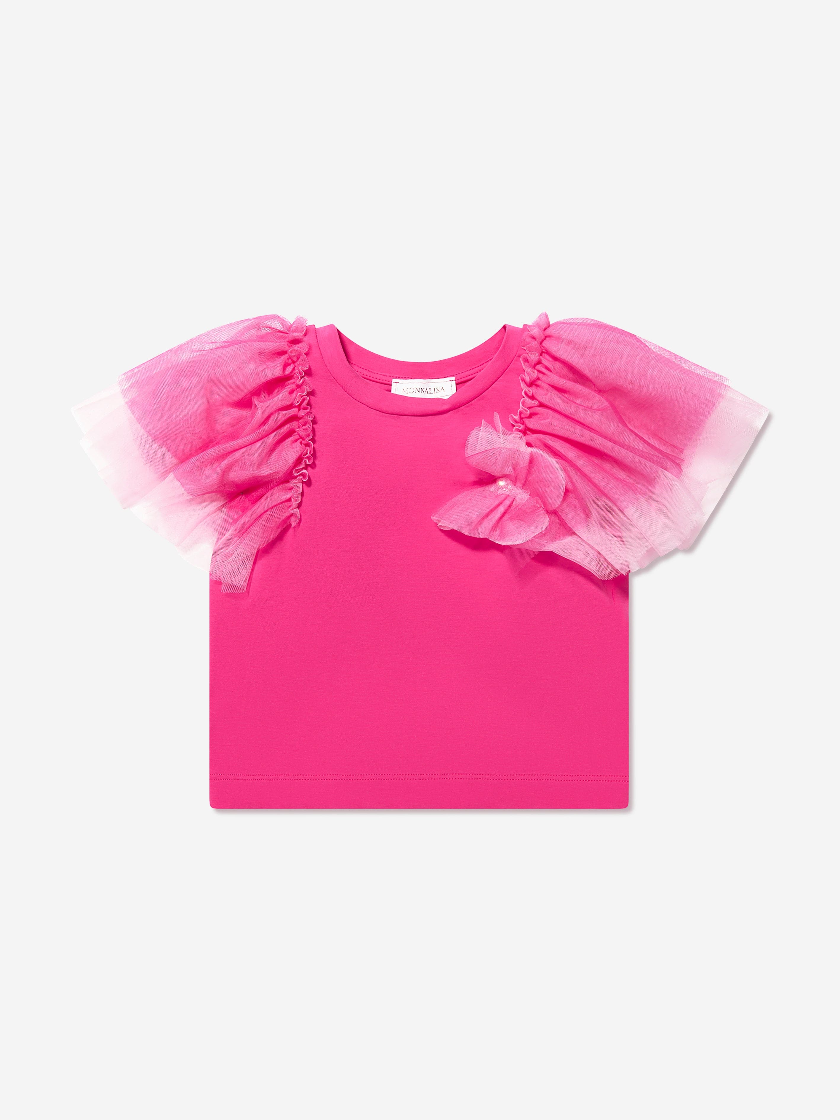 Monnalisa Girls Tulle Sleeve T-Shirt in Pink