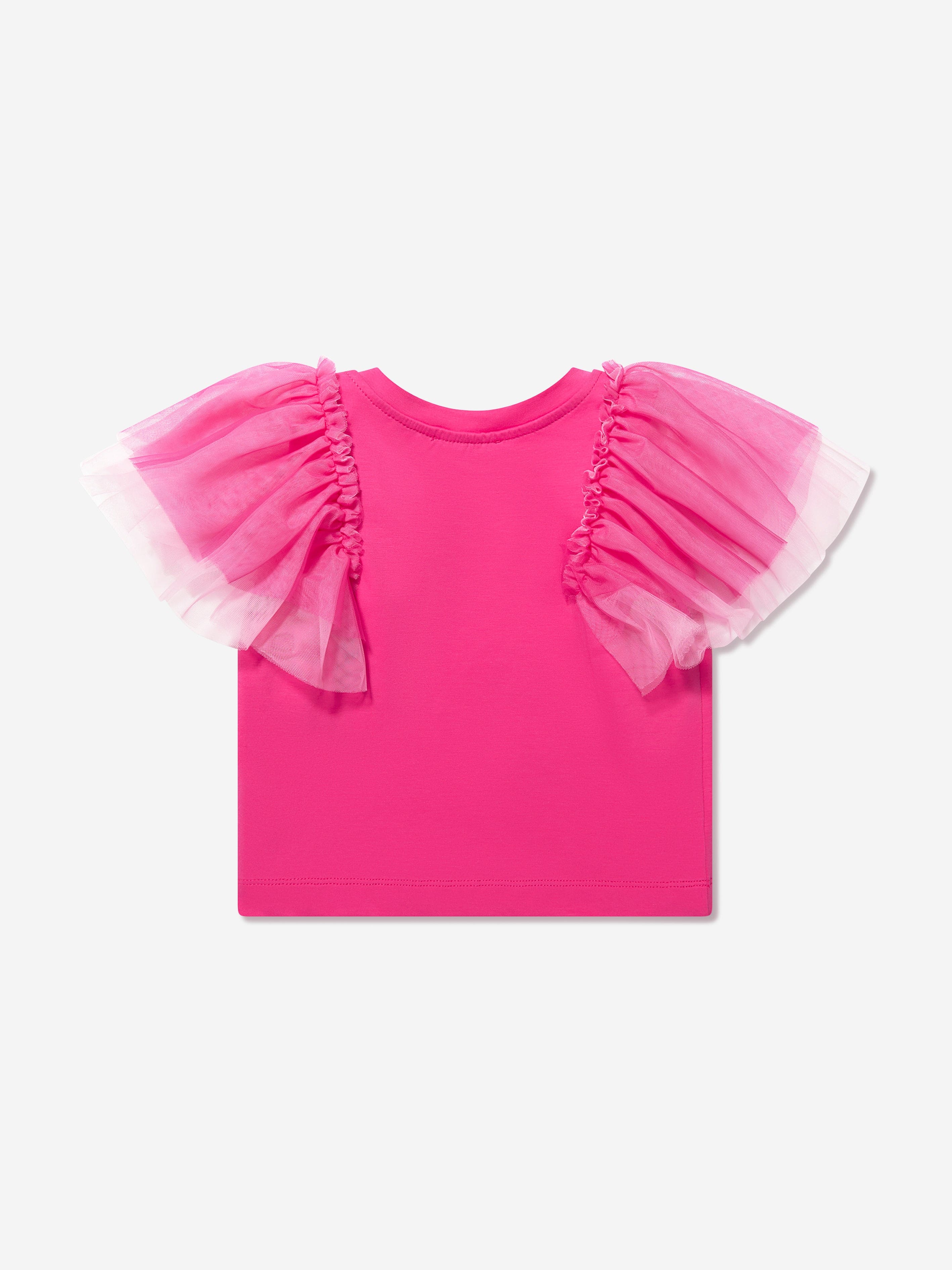 Monnalisa Girls Tulle Sleeve T-Shirt in Pink