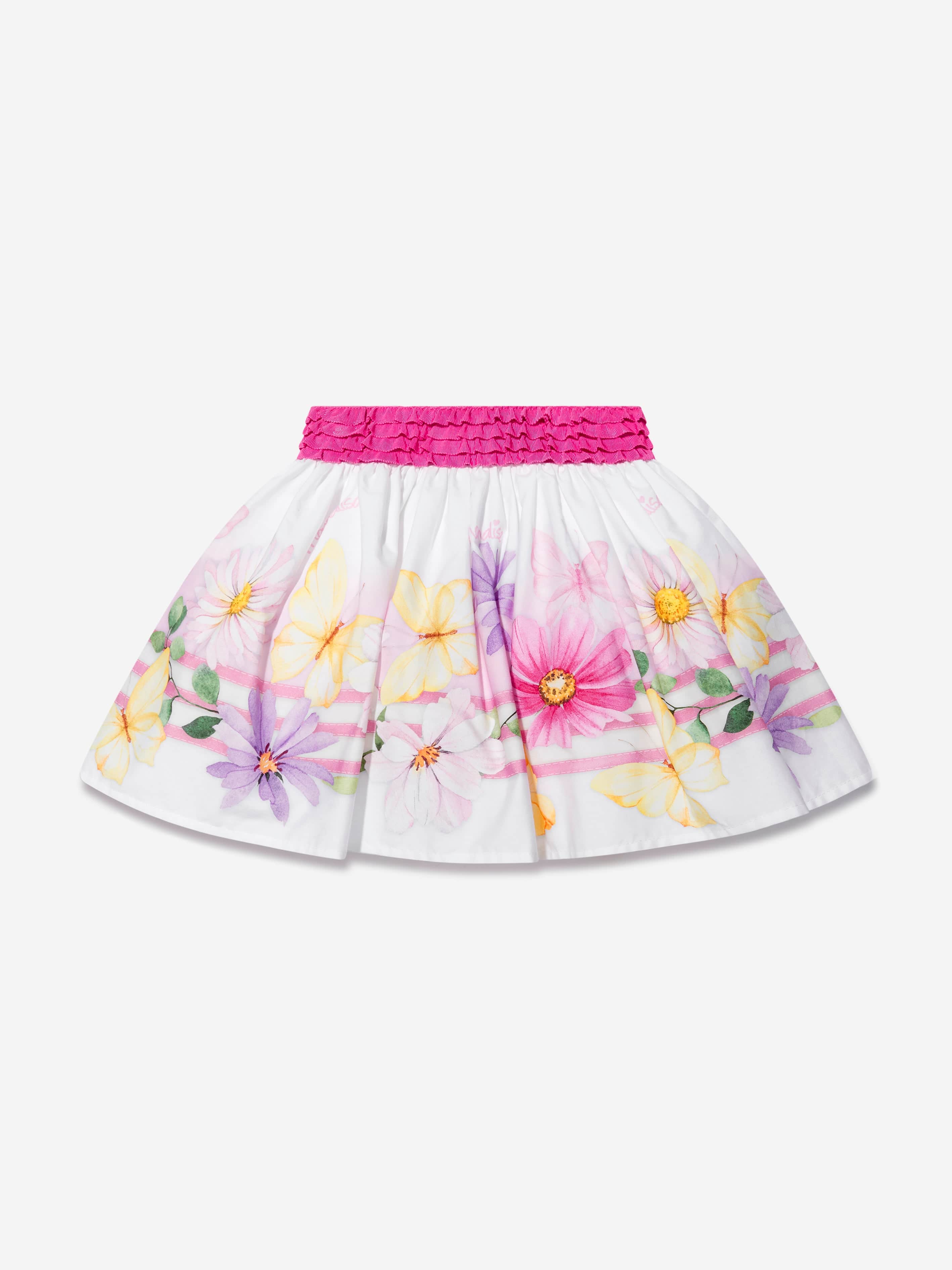 Monnalisa Girls Floral Print Skirt in White