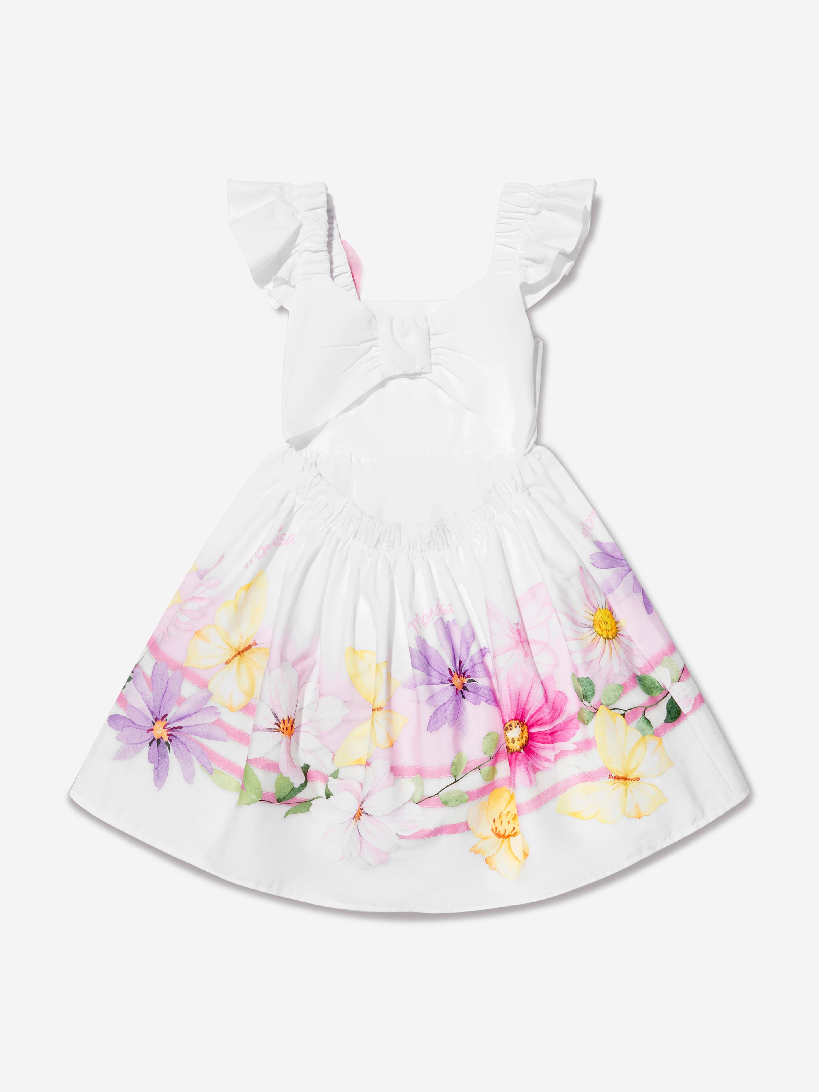 Monnalisa Girls Floral Print Dress in White