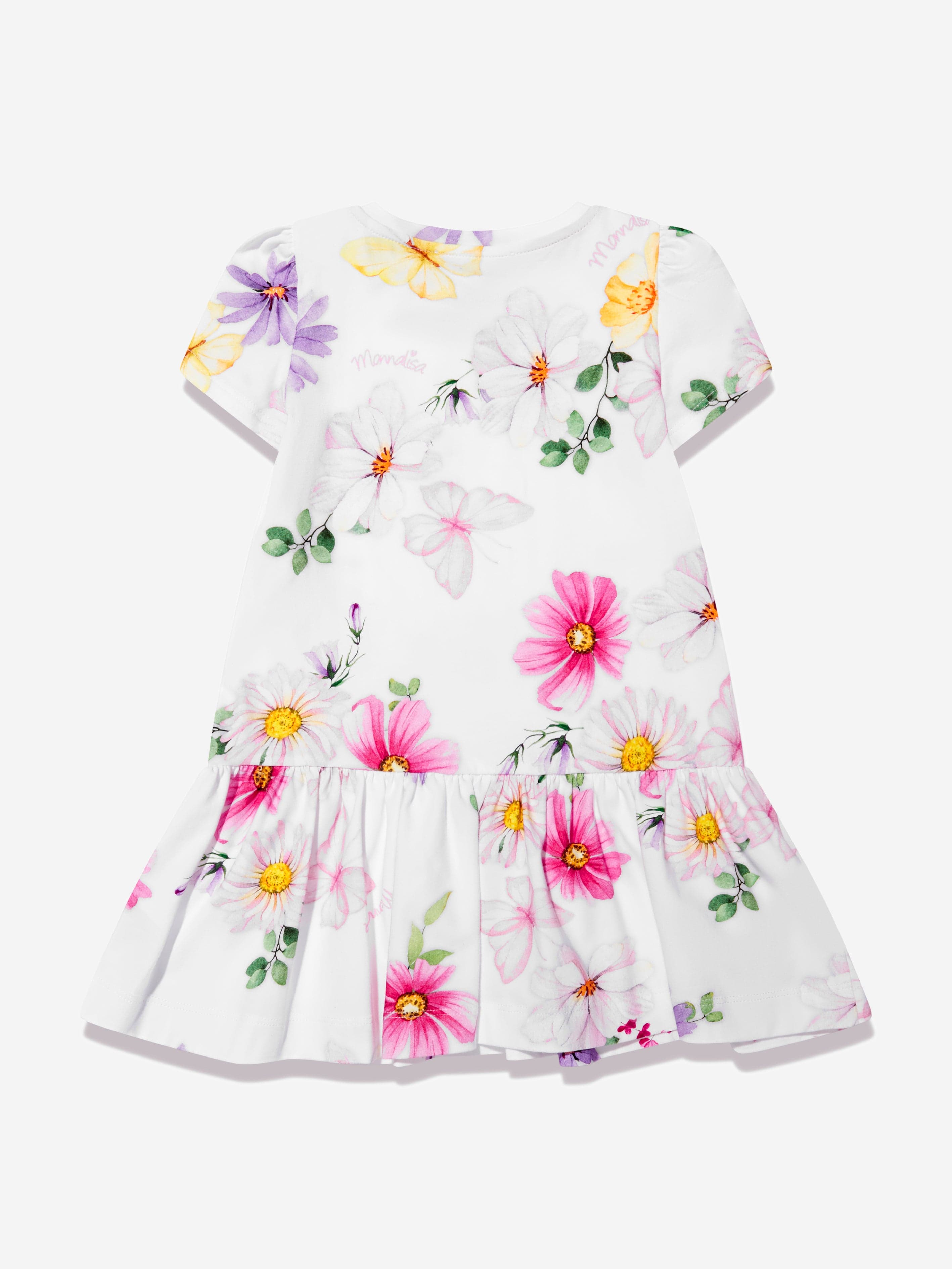 Monnalisa Girls Floral Print Jersey Dress in White