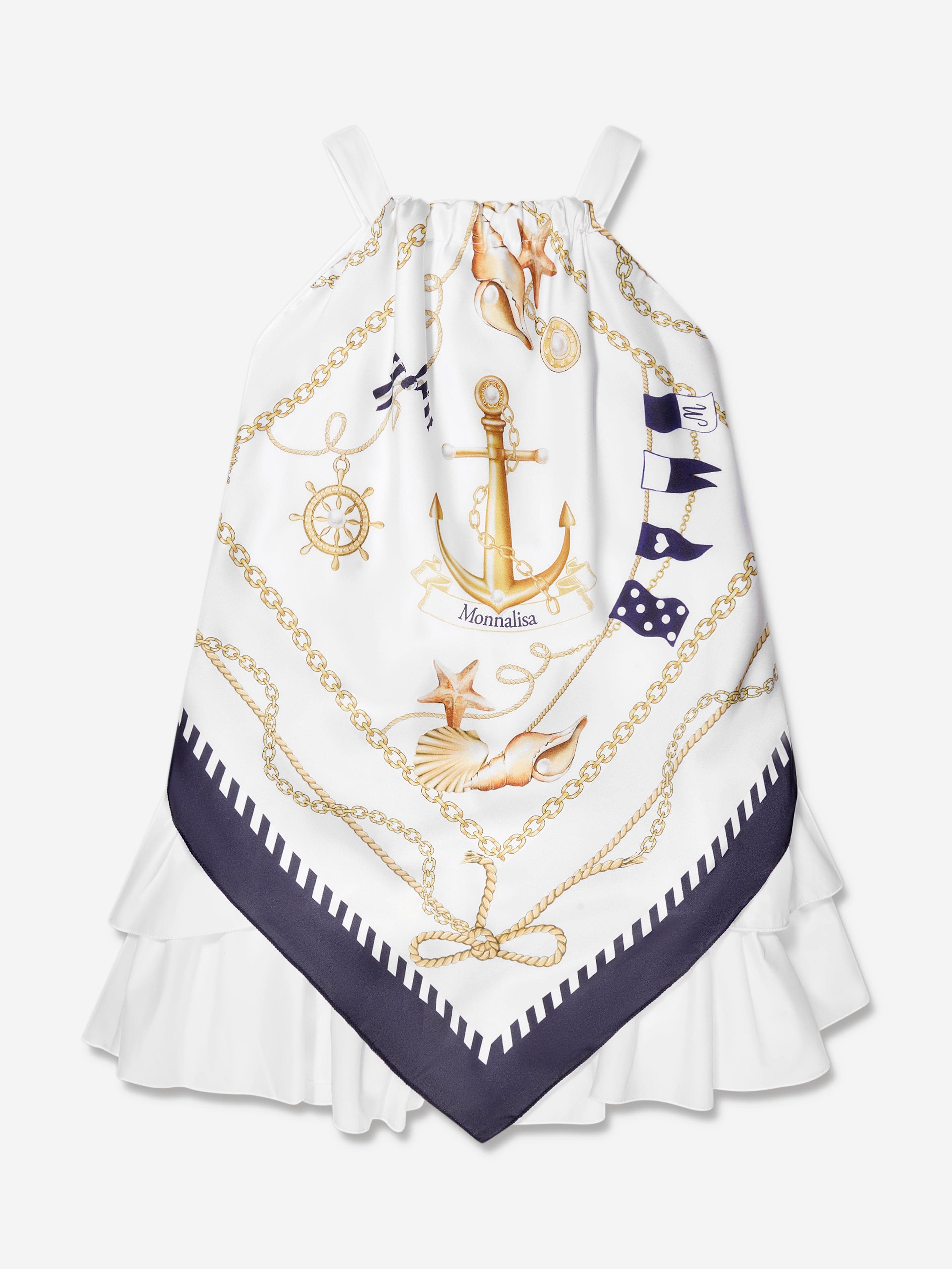 Monnalisa Girls Nautical Halter Neck Dress in White