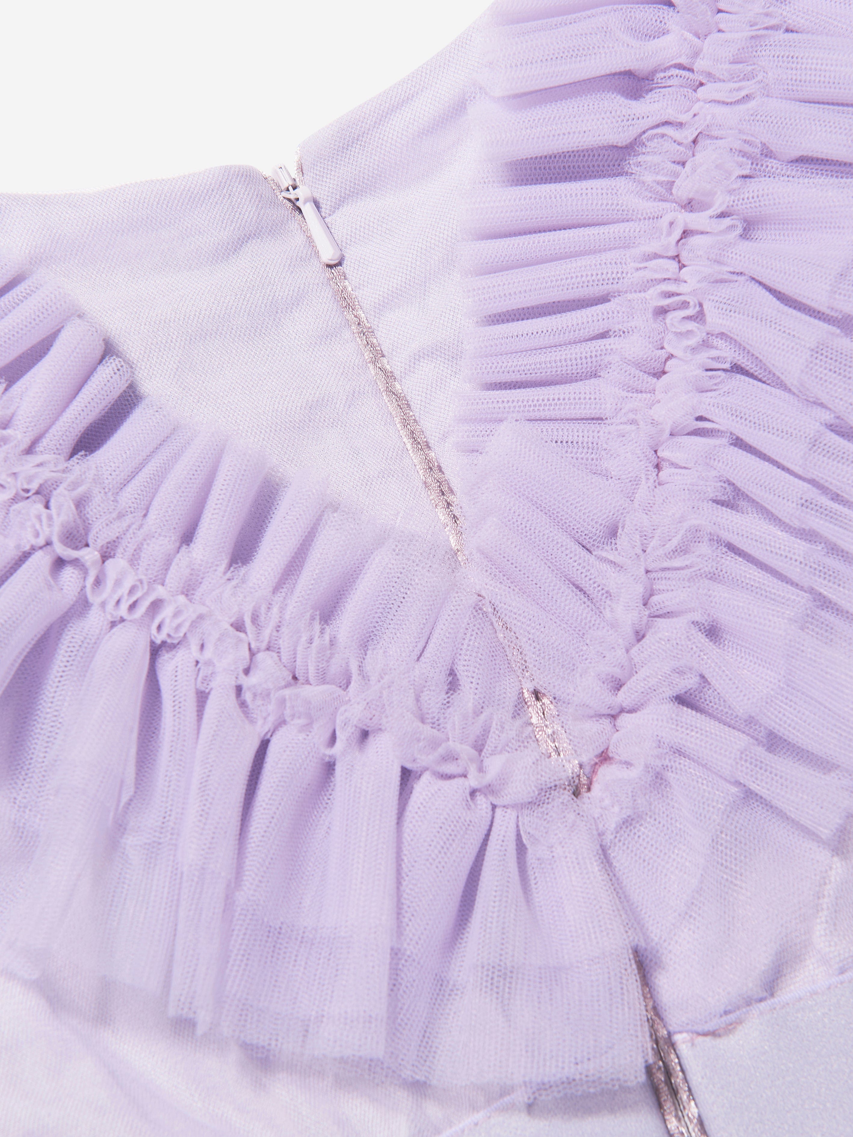 Monnalisa Girls Ruched Tulle Dress in Purple