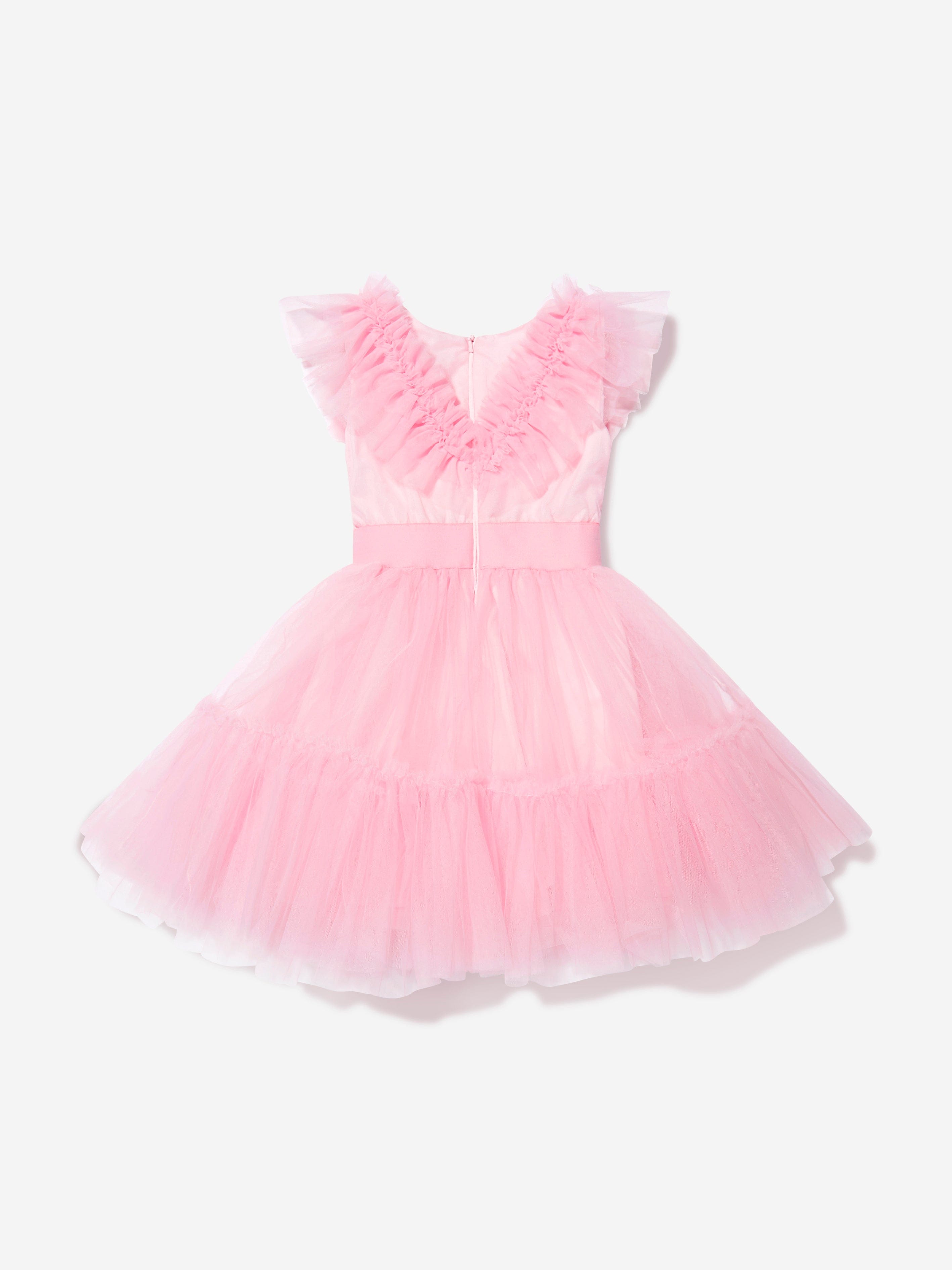 Monnalisa Girls Ruched Tulle Dress in Pink