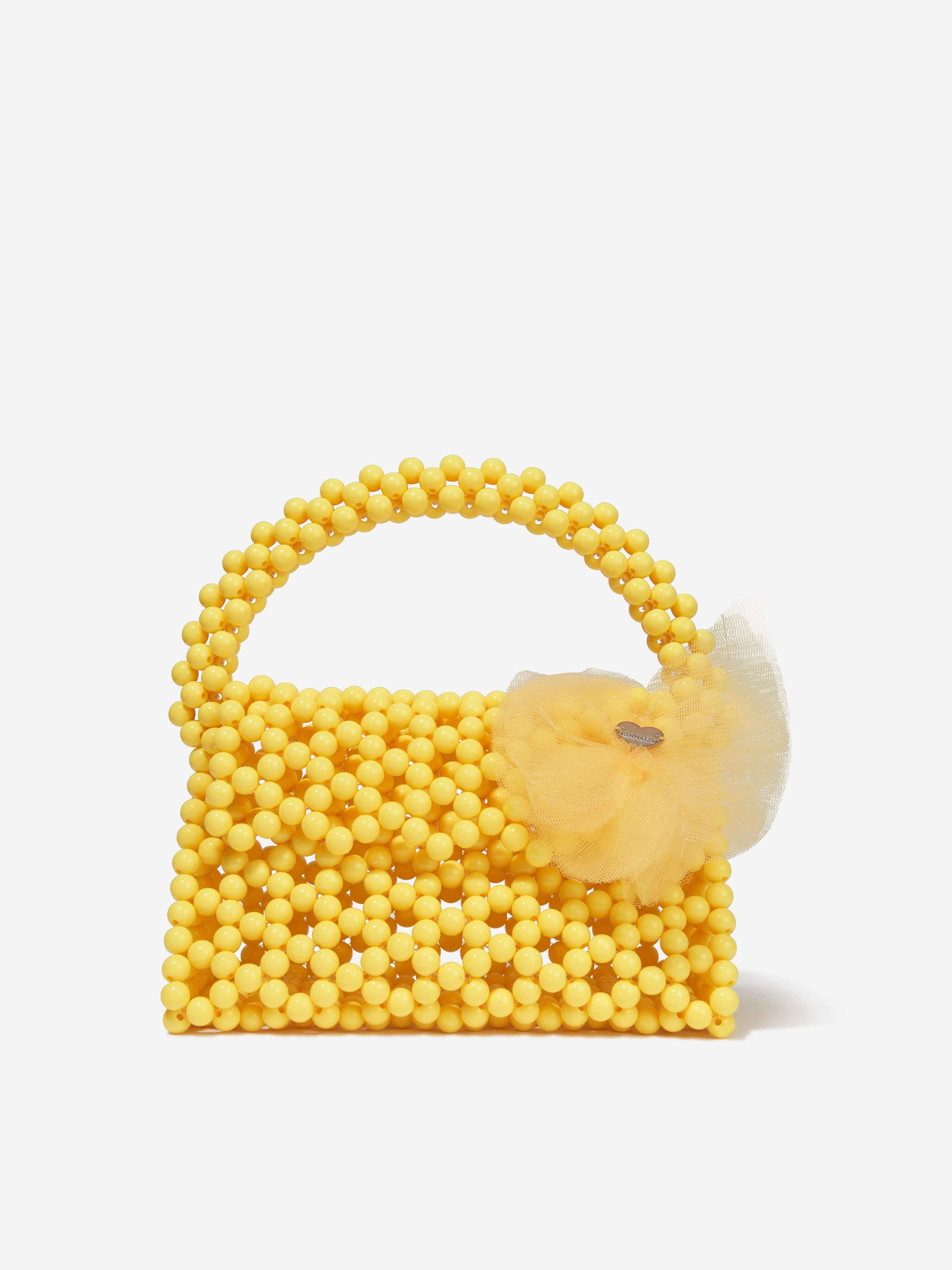 Monnalisa Girls Pearl Beaded Handbag in Yellow