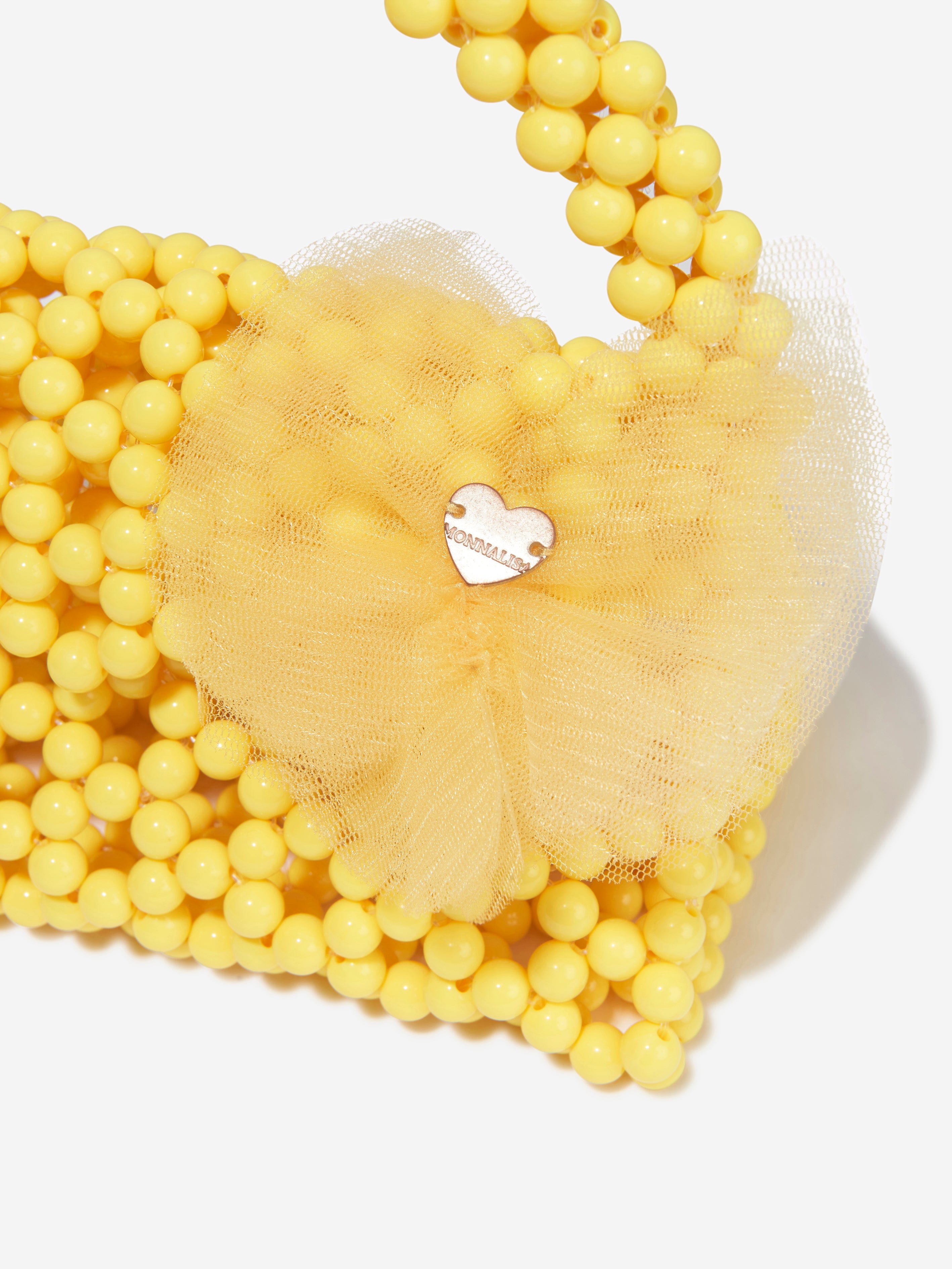 Monnalisa Girls Pearl Beaded Handbag in Yellow