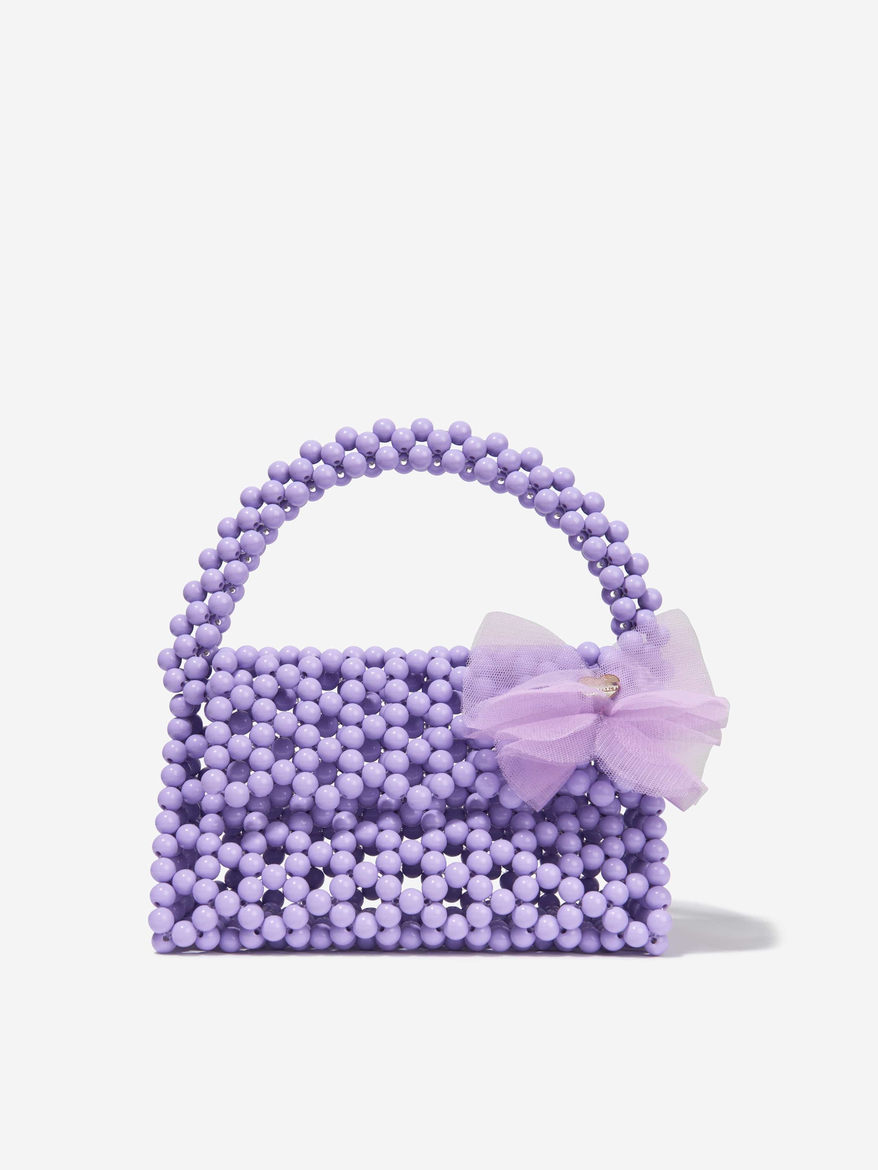 Monnalisa Girls Pearl Beaded Handbag in Lilac