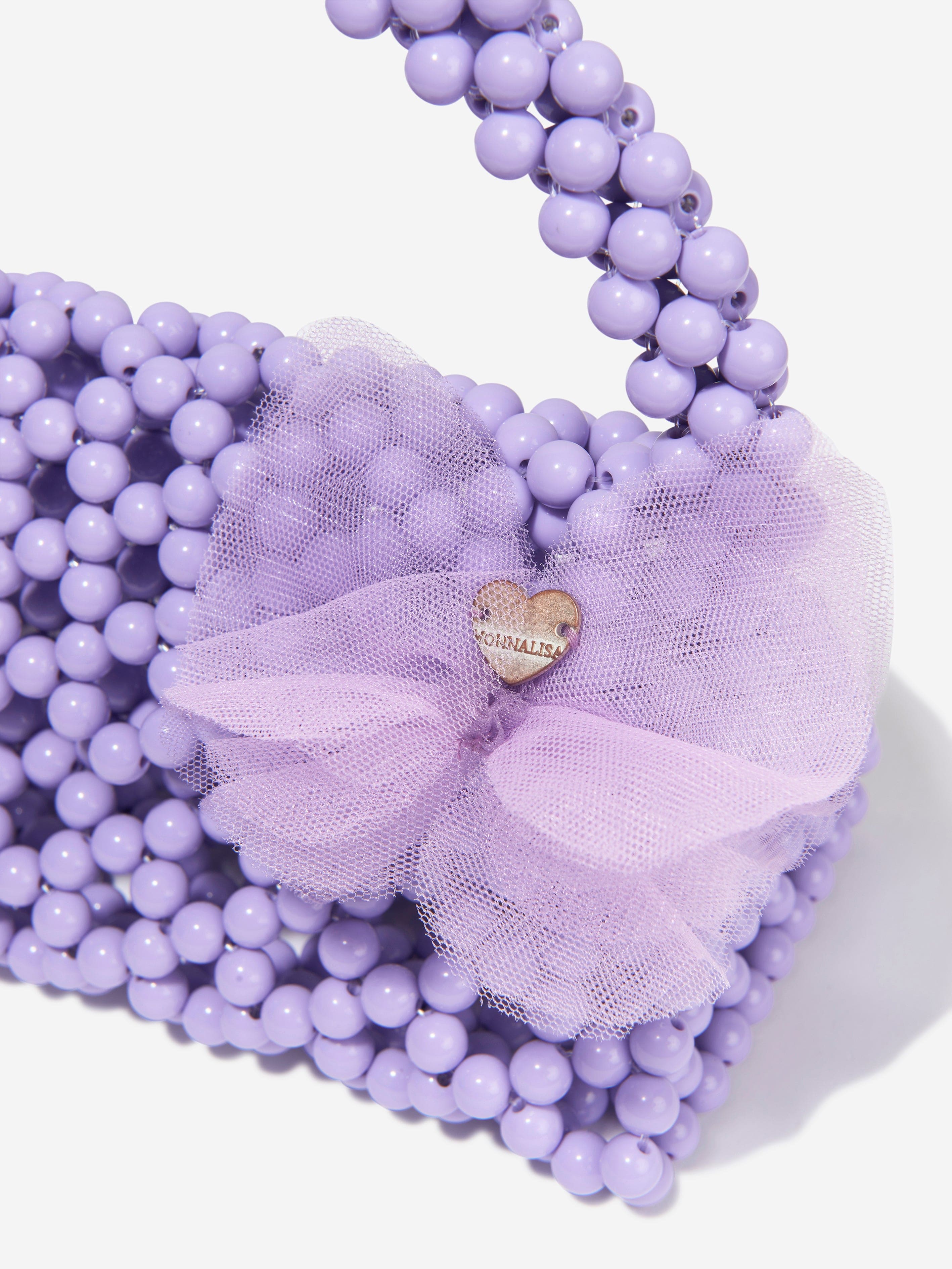 Monnalisa Girls Pearl Beaded Handbag in Lilac