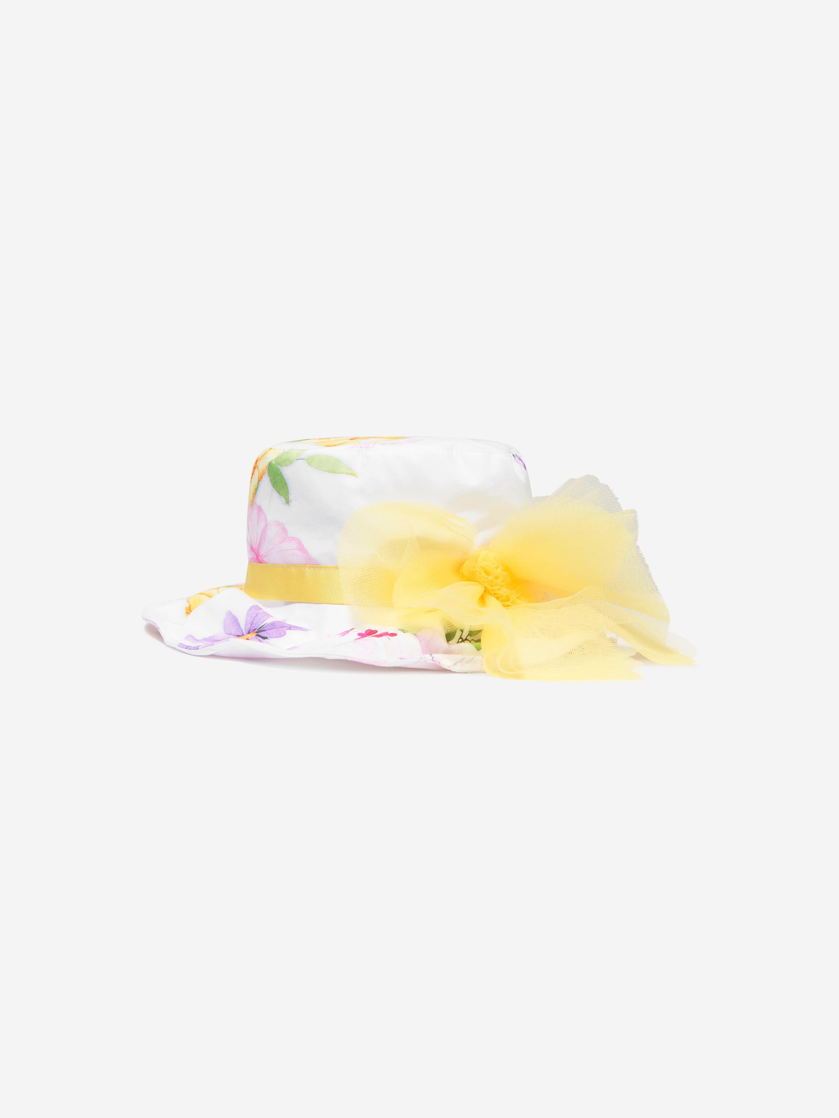 Monnalisa Girls Floral Print Hat in White