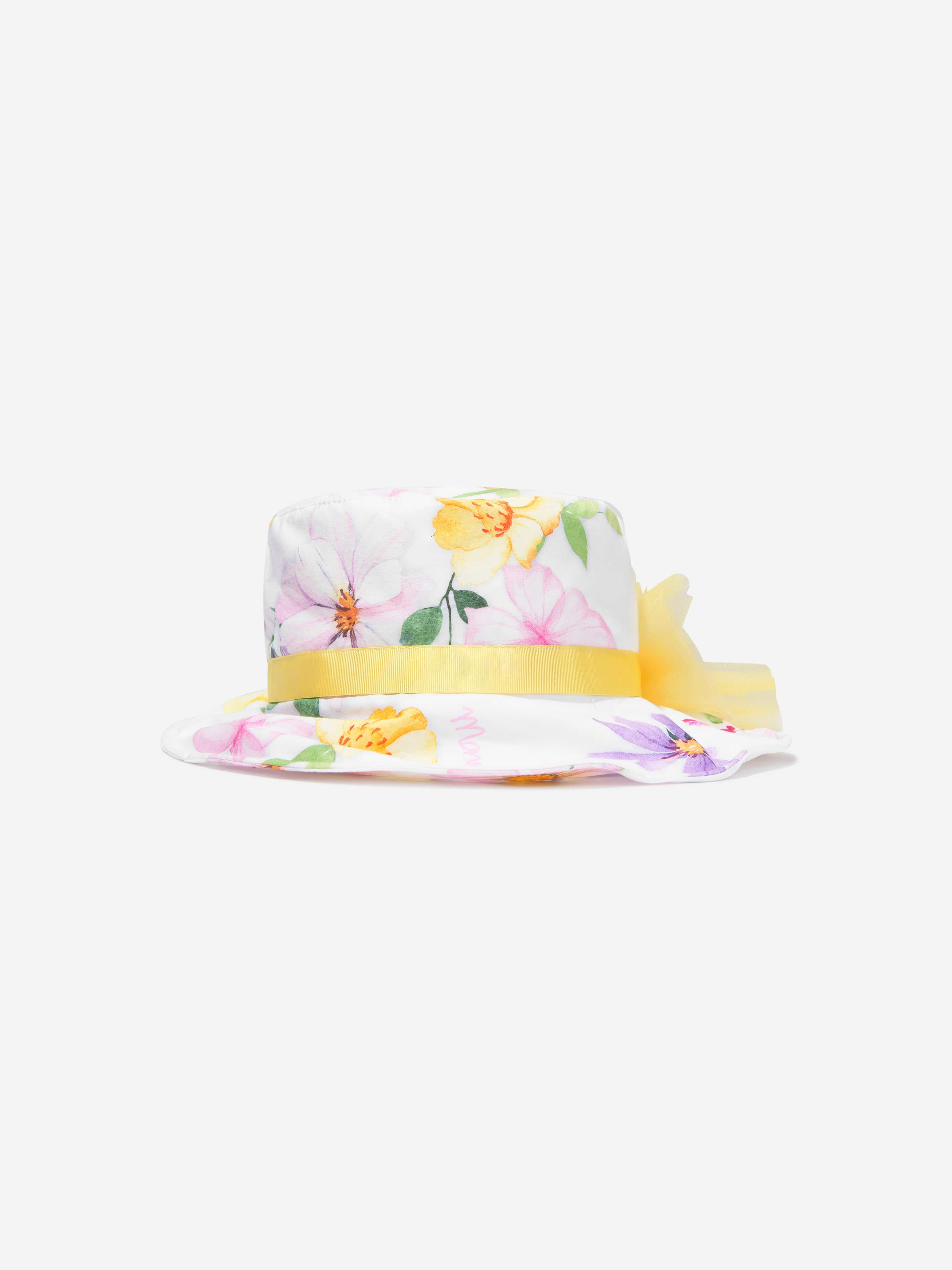 Monnalisa Girls Floral Print Hat in White